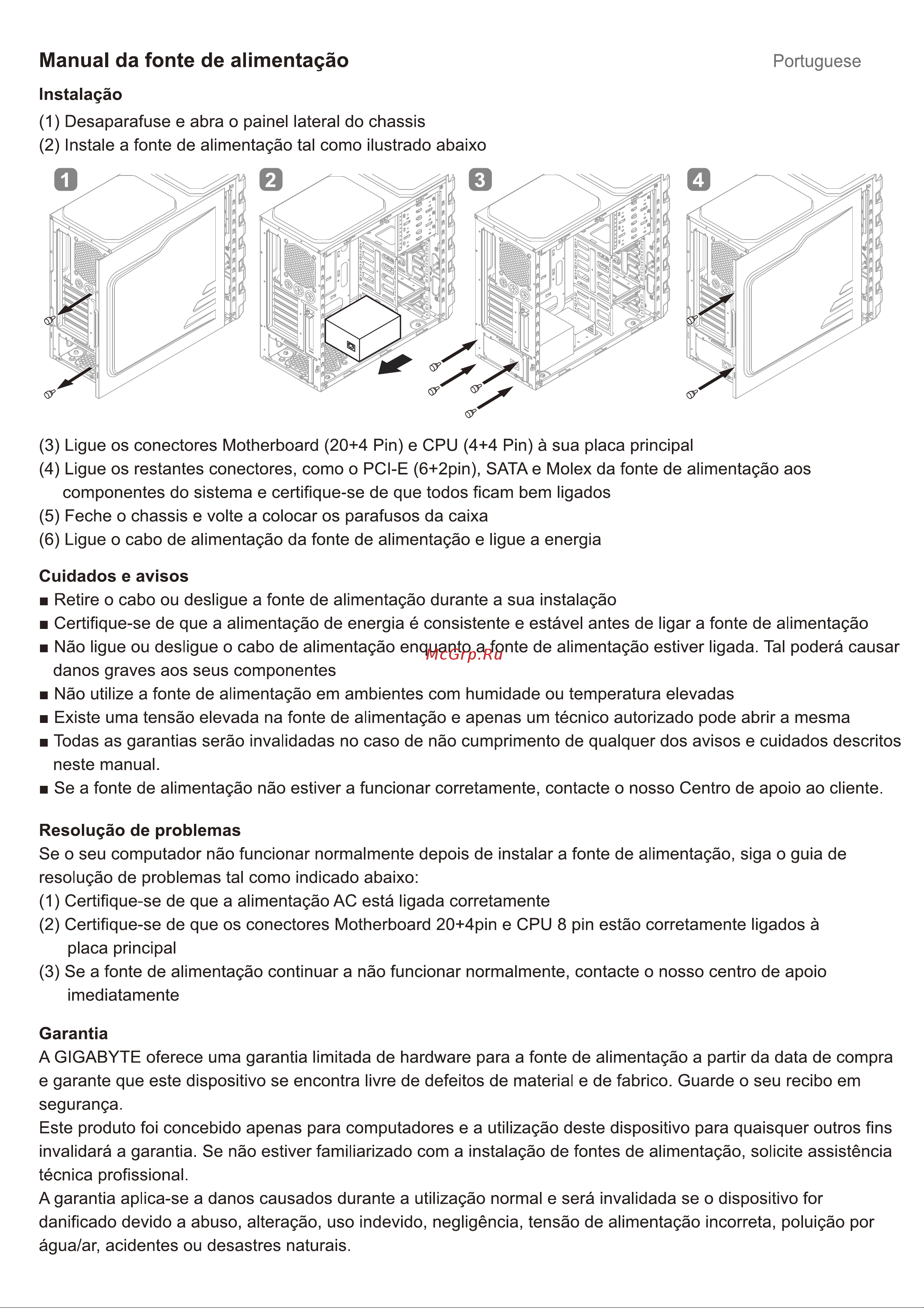 Gigabyte ATX2.31 1200W (GP-AP1200PM) [7/15] Manual da fonte de alimentaçâo