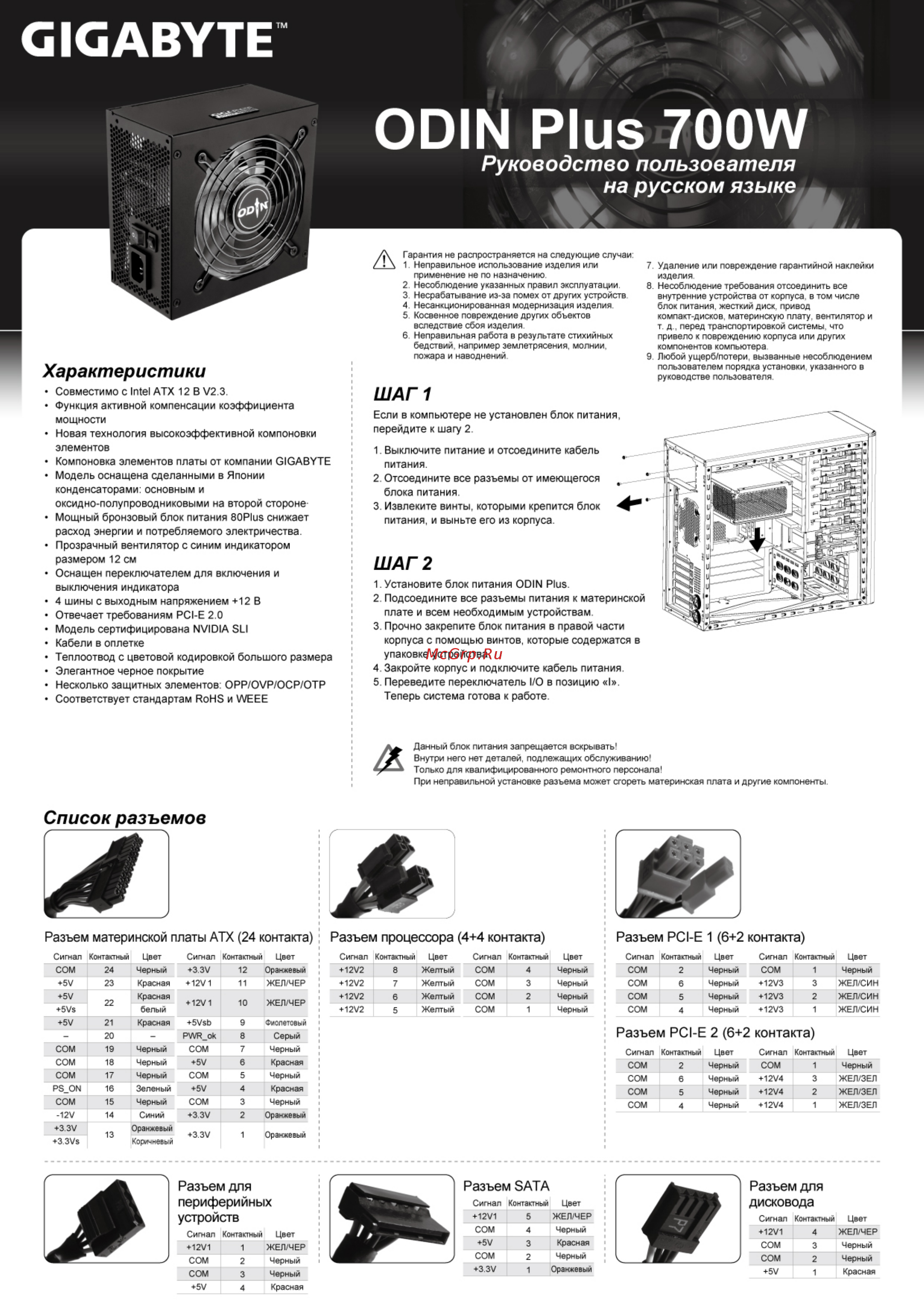 Gigabyte ODIN Plus 700W Инструкция онлайн