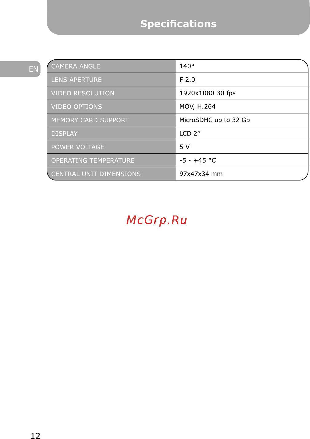 Gazer F118 [12/36] Specifications
