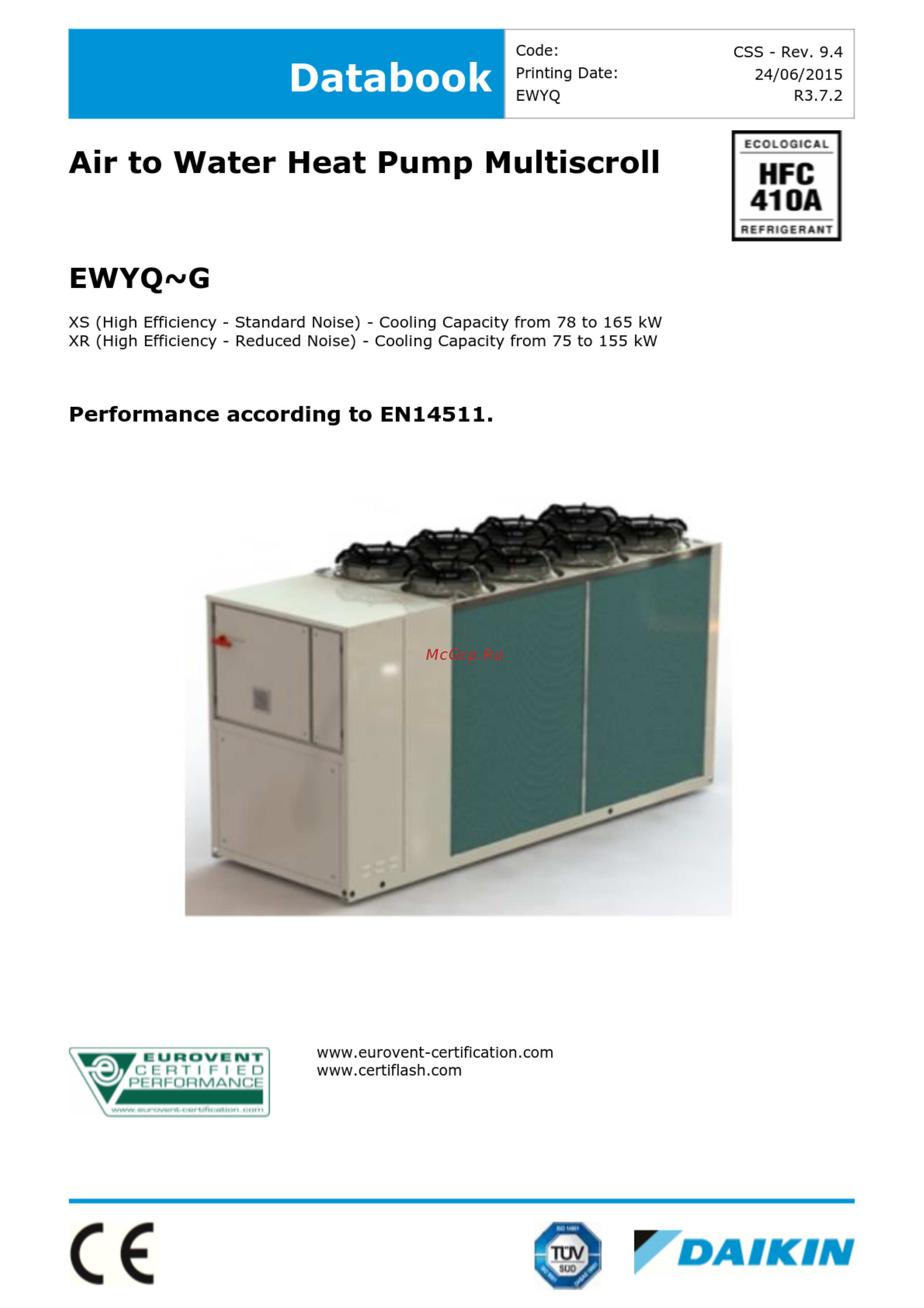 Daikin EWYQ100G-XS Технические данные онлайн