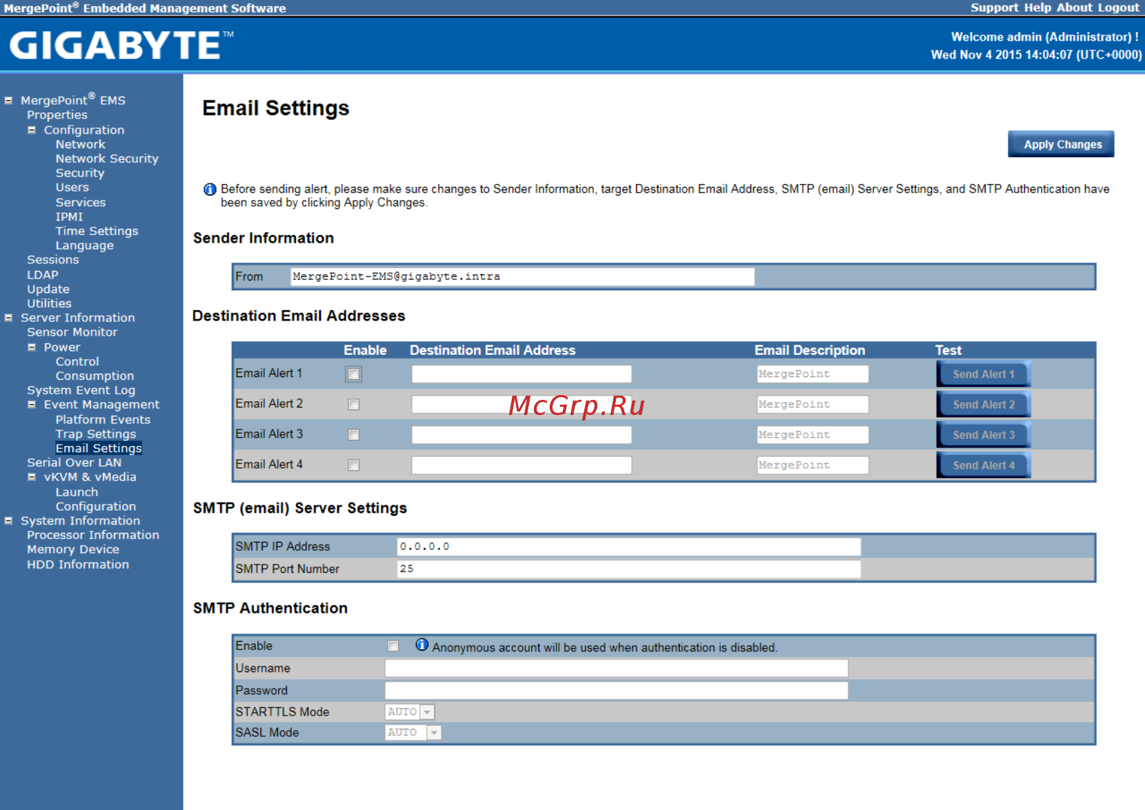Gigabyte MH60-RE1 (rev. 1.1) [31/44] Email settings