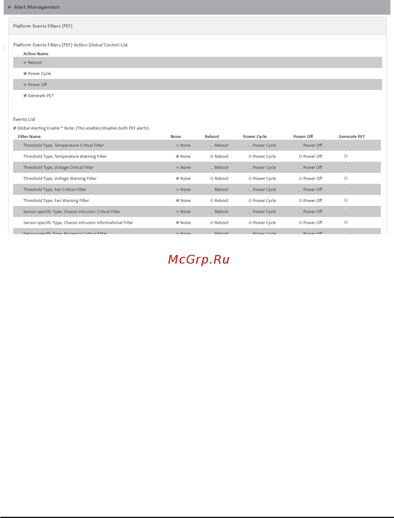 Gigabyte MH60-RE1 (rev. 1.1) [29/49] Platform events filters pef