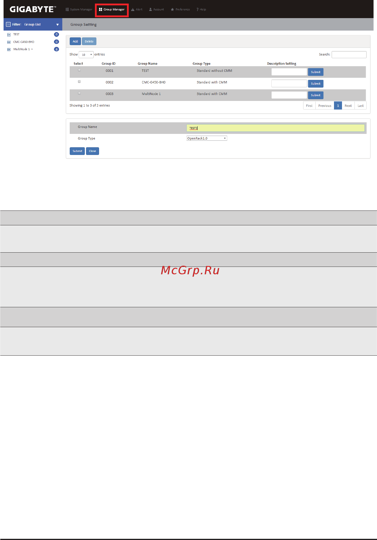 Gigabyte MH60-RE1 (rev. 1.1) [32/49] 2 2 group manager group manager provides the function of create group edit droup delete group and search function of current remote grouped client systems click group manager for advancedconfiguration