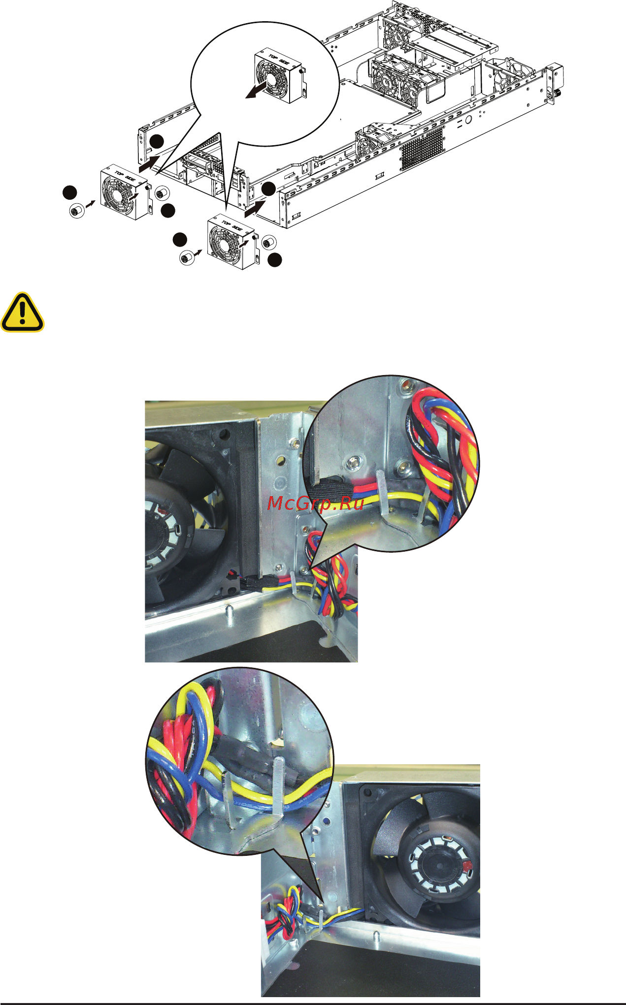 Gigabyte G292-Z42 (rev. 100) [45/155] Caution to avoid fan cable damage please make sure the fan cables are firmly seated in the cable routing hooks
