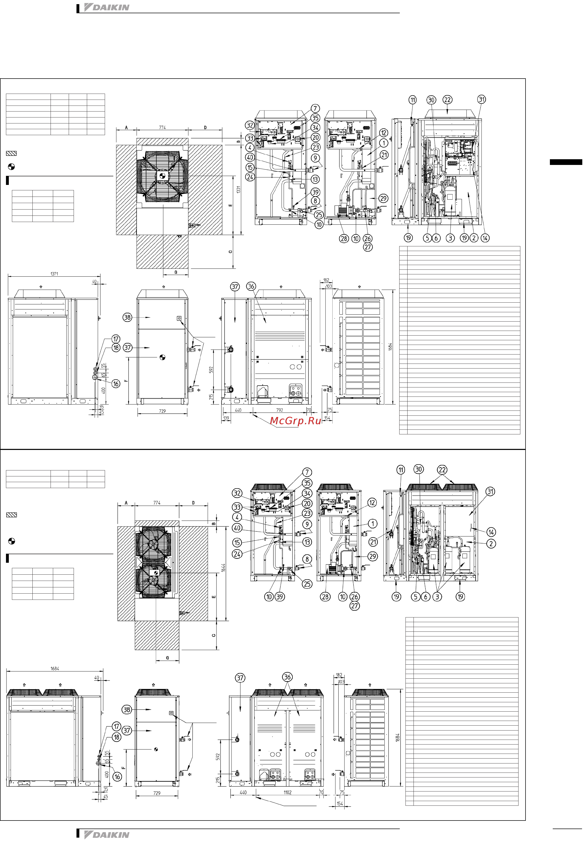 Daikin EWYQ016BAWN [17/34] Размерные чертежи