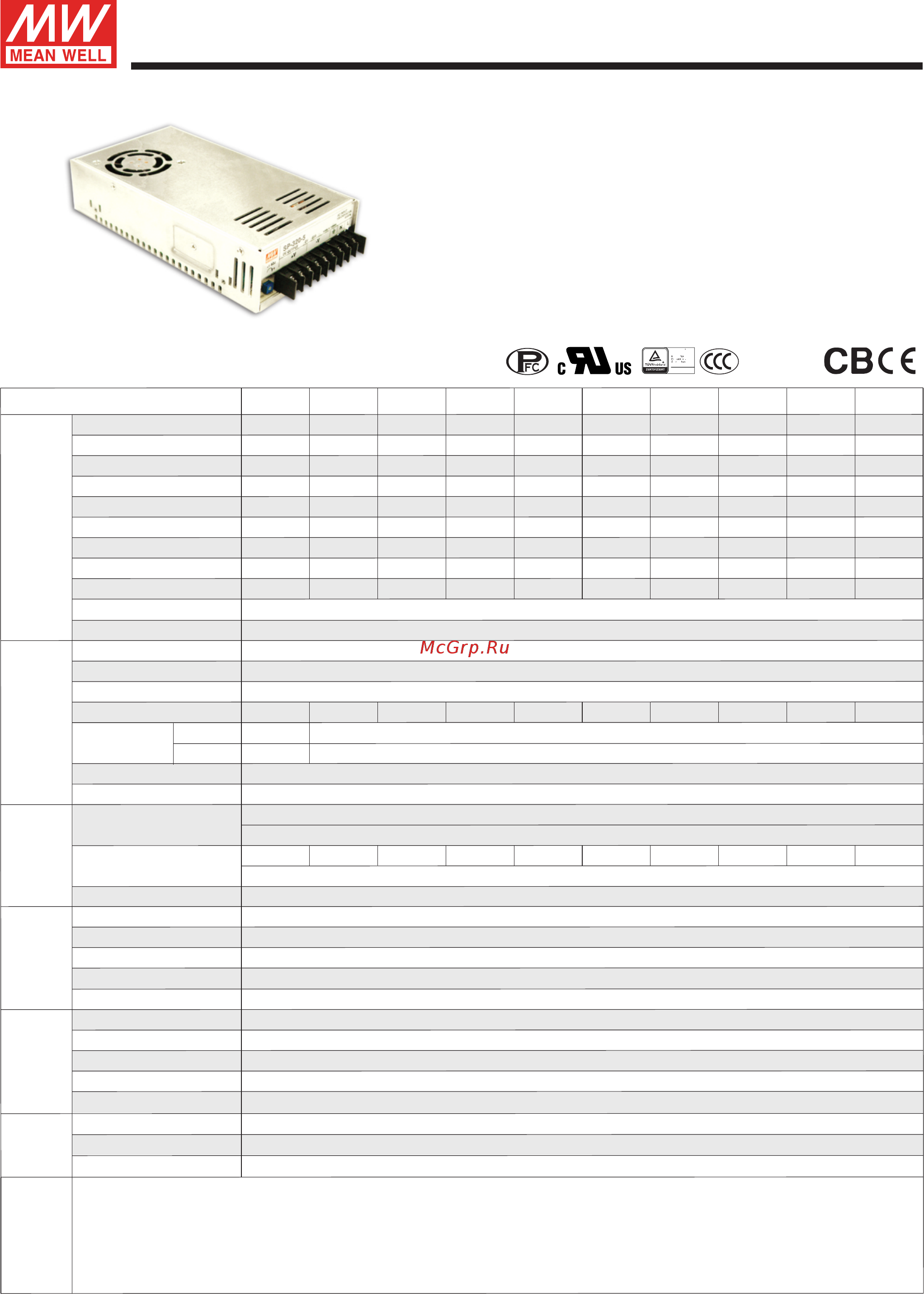 MEAN WELL SP-320-12 Data sheet онлайн