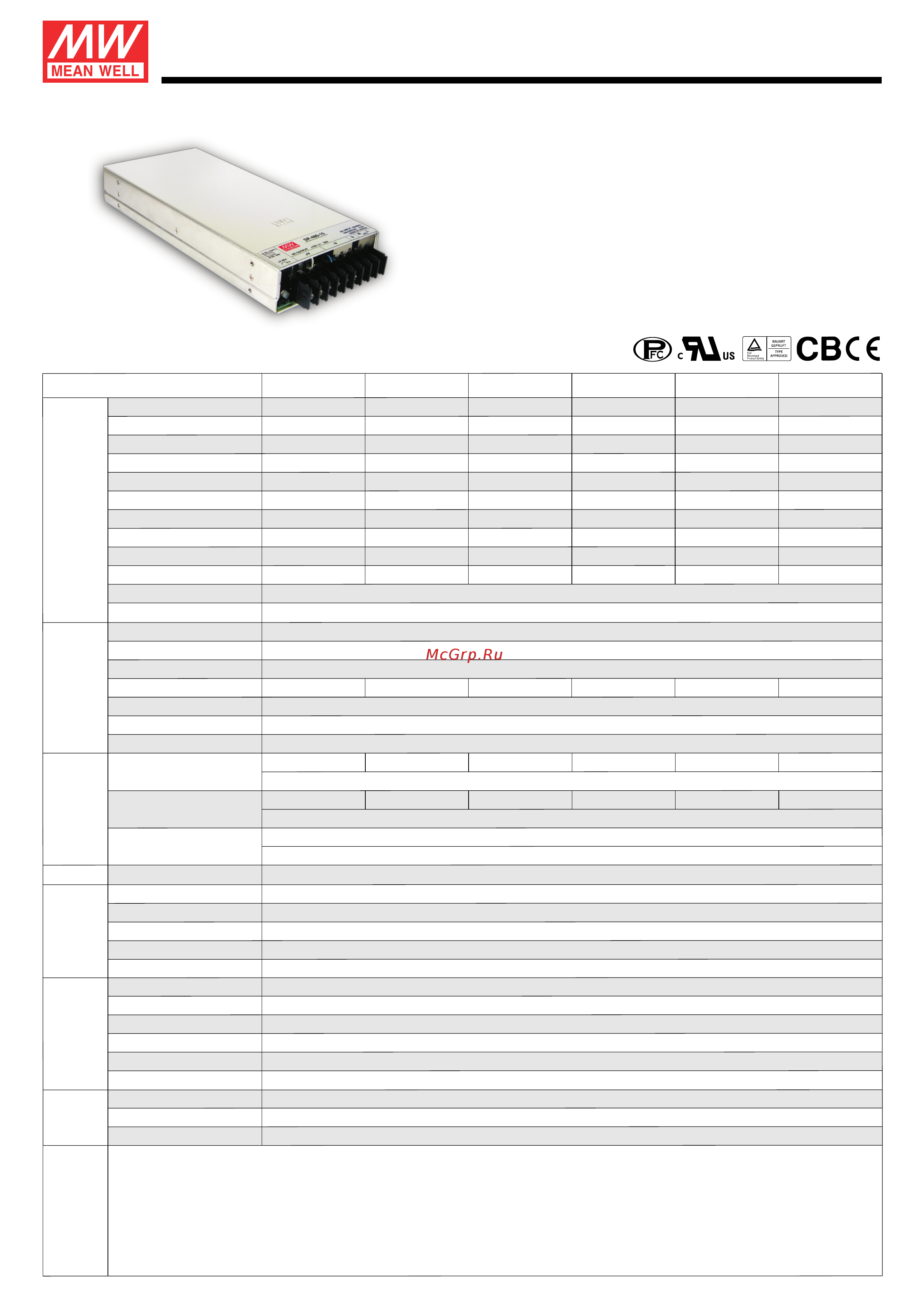 MEAN WELL SP-480-12 Data Sheet онлайн