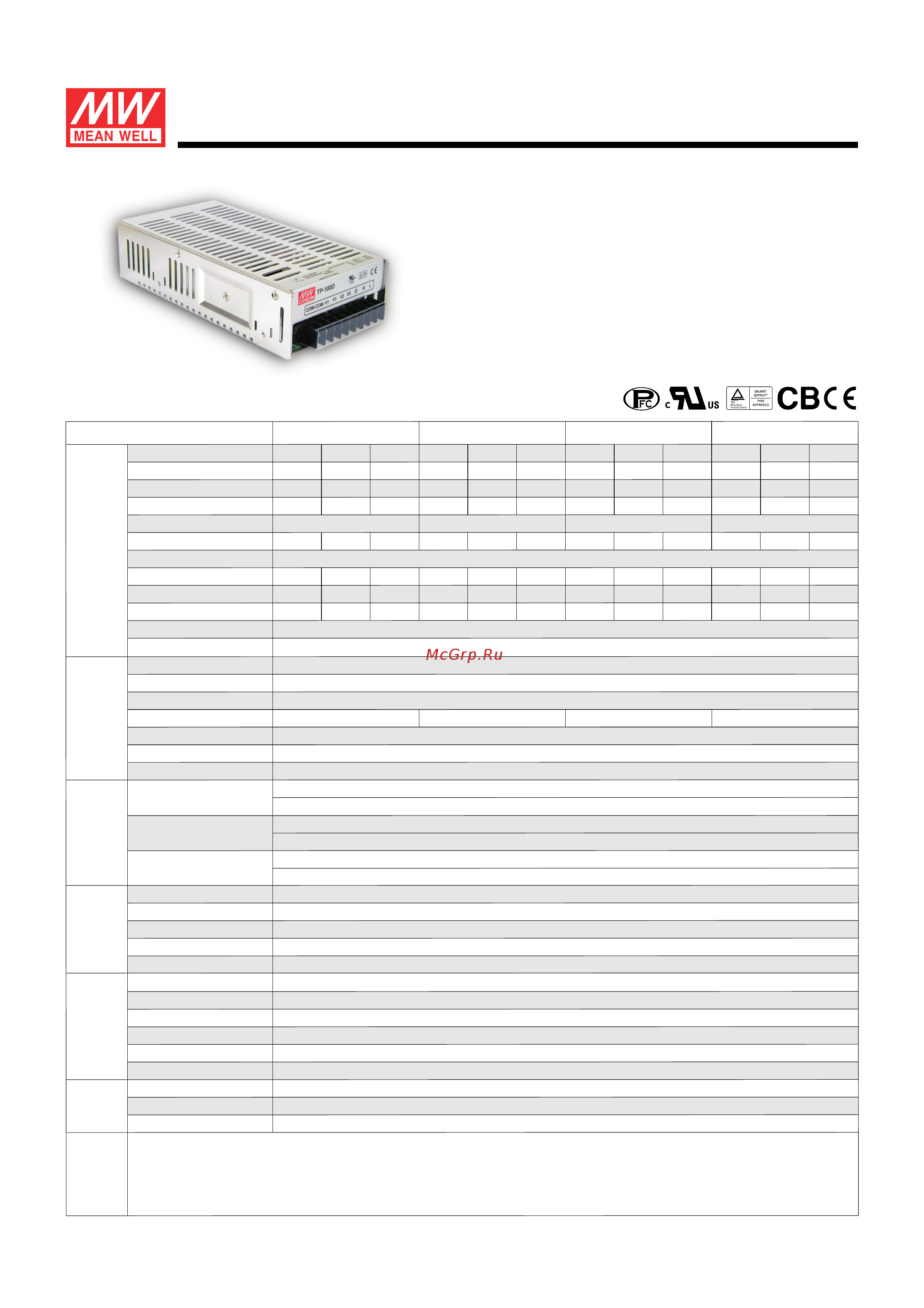MEAN WELL TP-100A Data Sheet онлайн