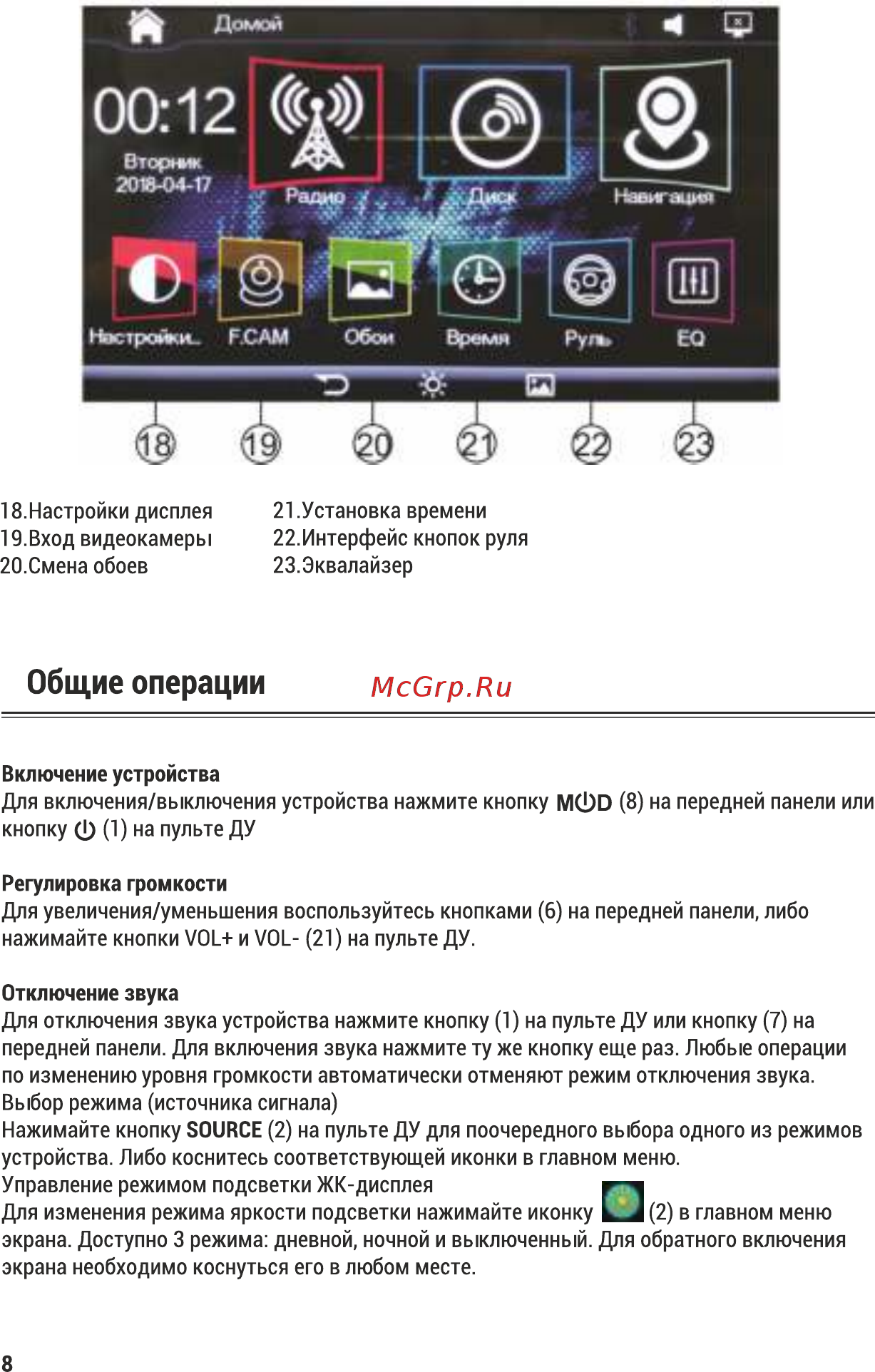ACV AVD-6600 [9/32] Общие операции