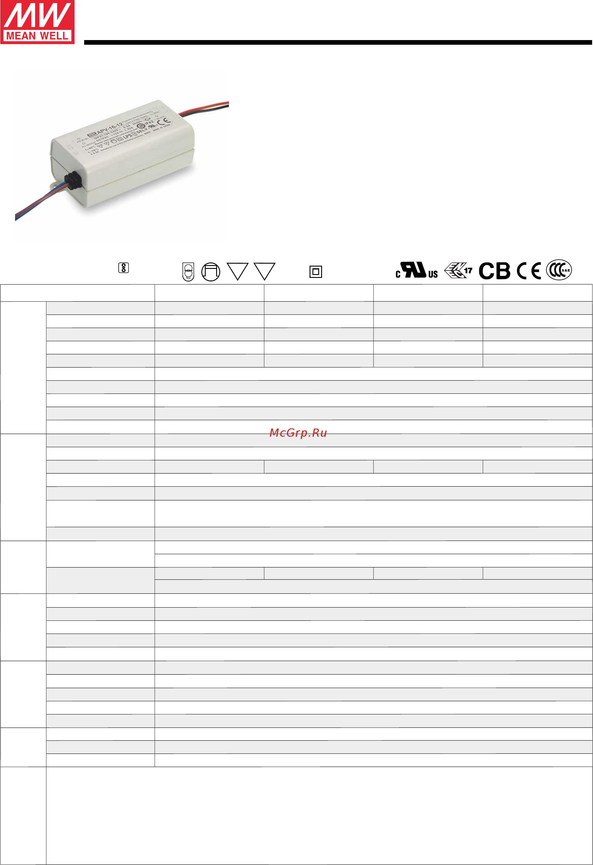 MEAN WELL APV-16-15 Data Sheet онлайн