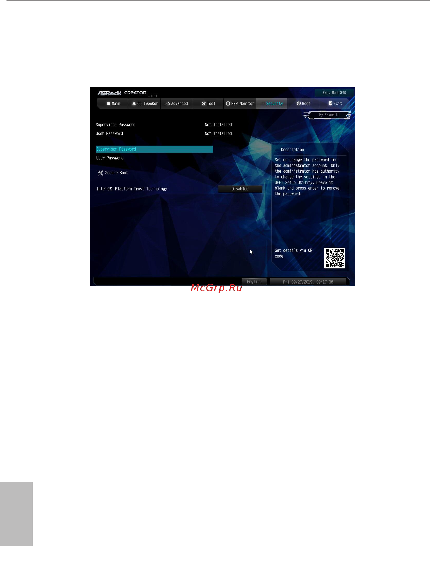 ASRock X299 Creator [115/122] Security screen