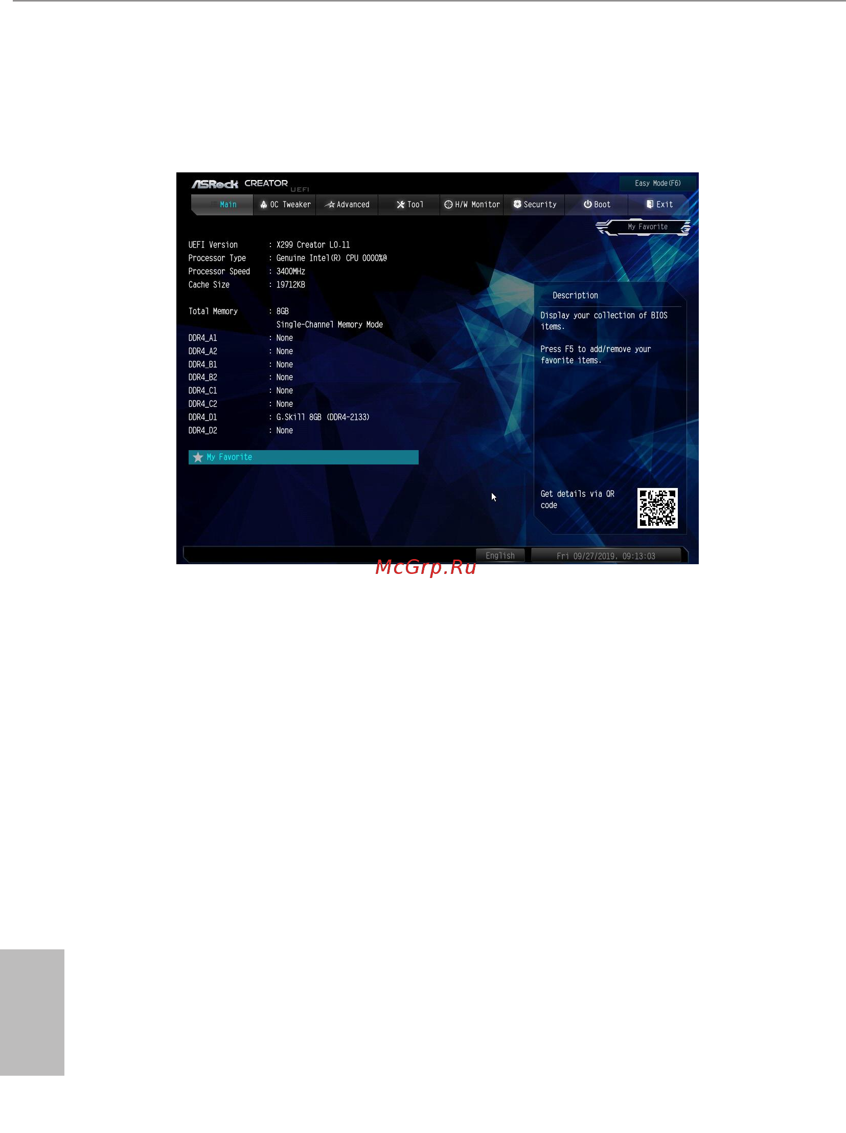 ASRock X299 Creator [81/122] Main screen