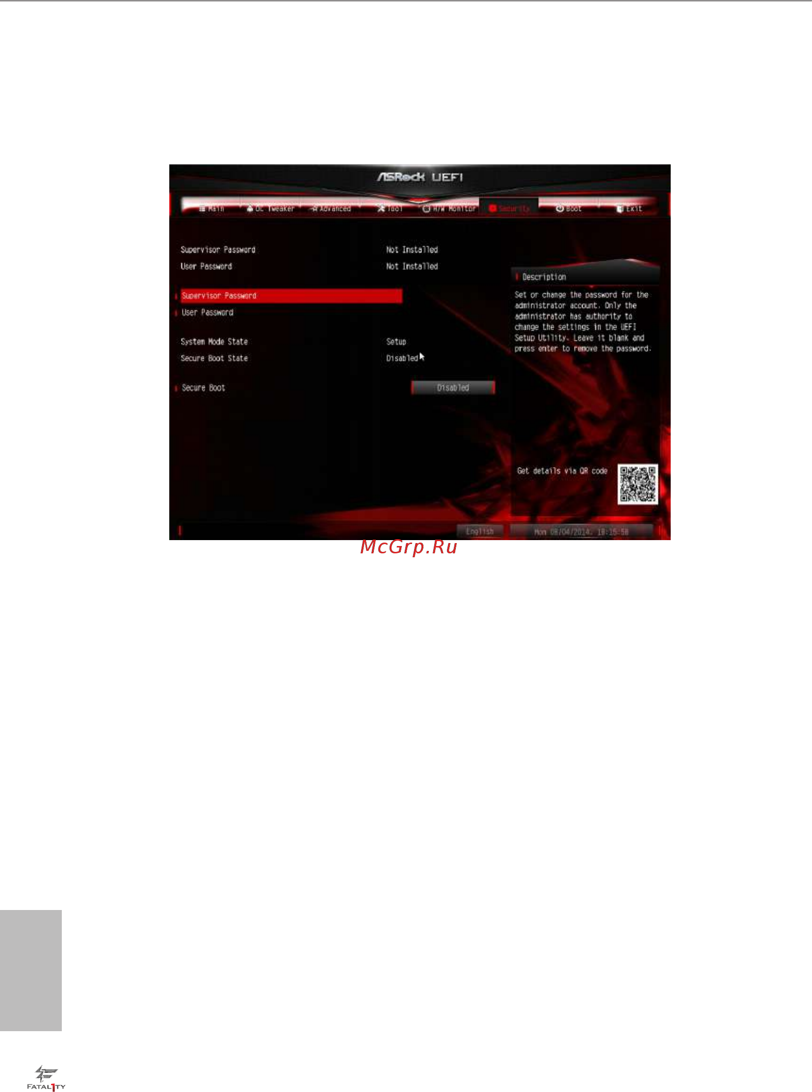 ASRock Fatal1ty X99X Killer [100/105] Security screen