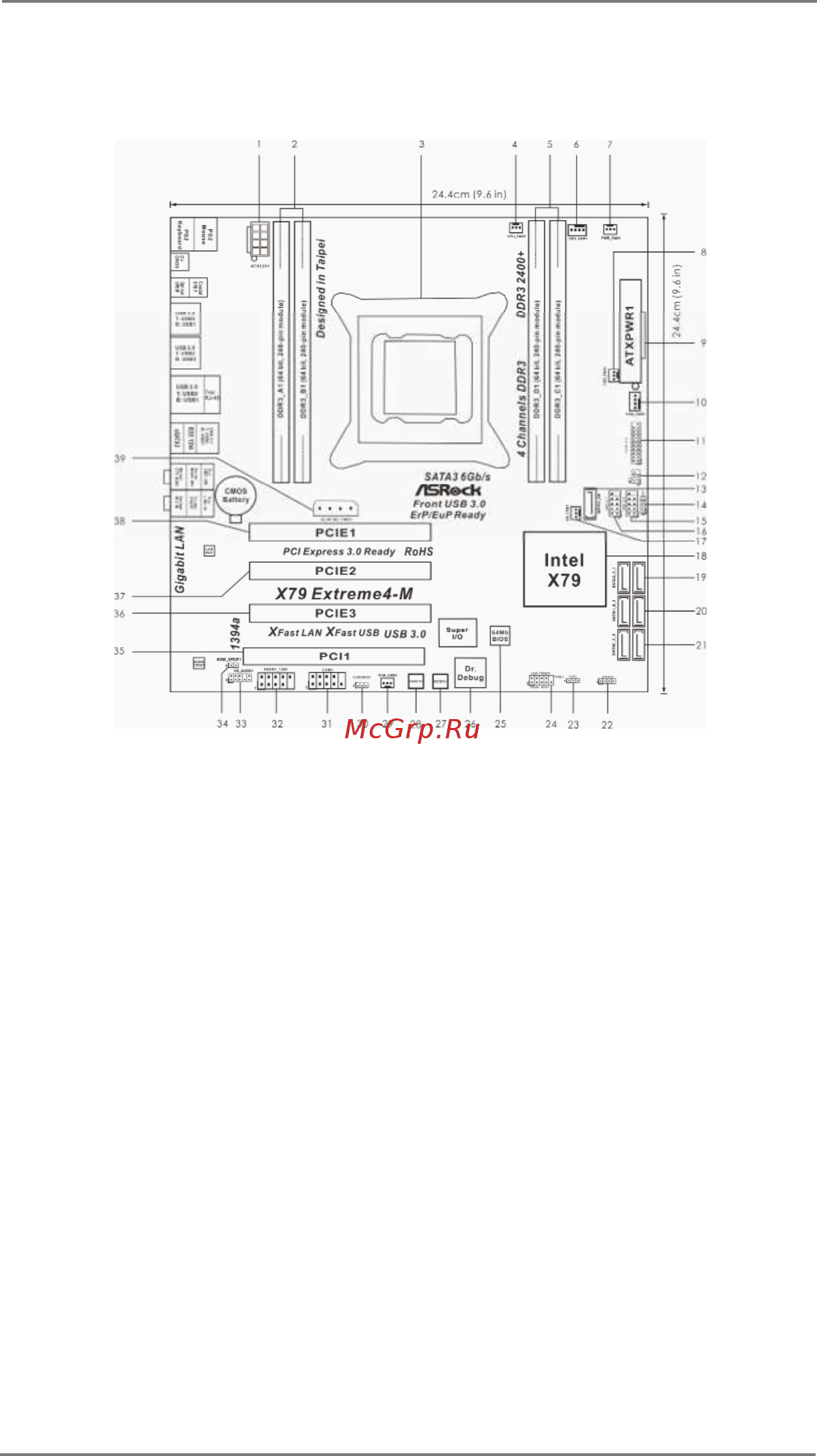 ASRock X79 Extreme4-M [12/75] Motherboard layout