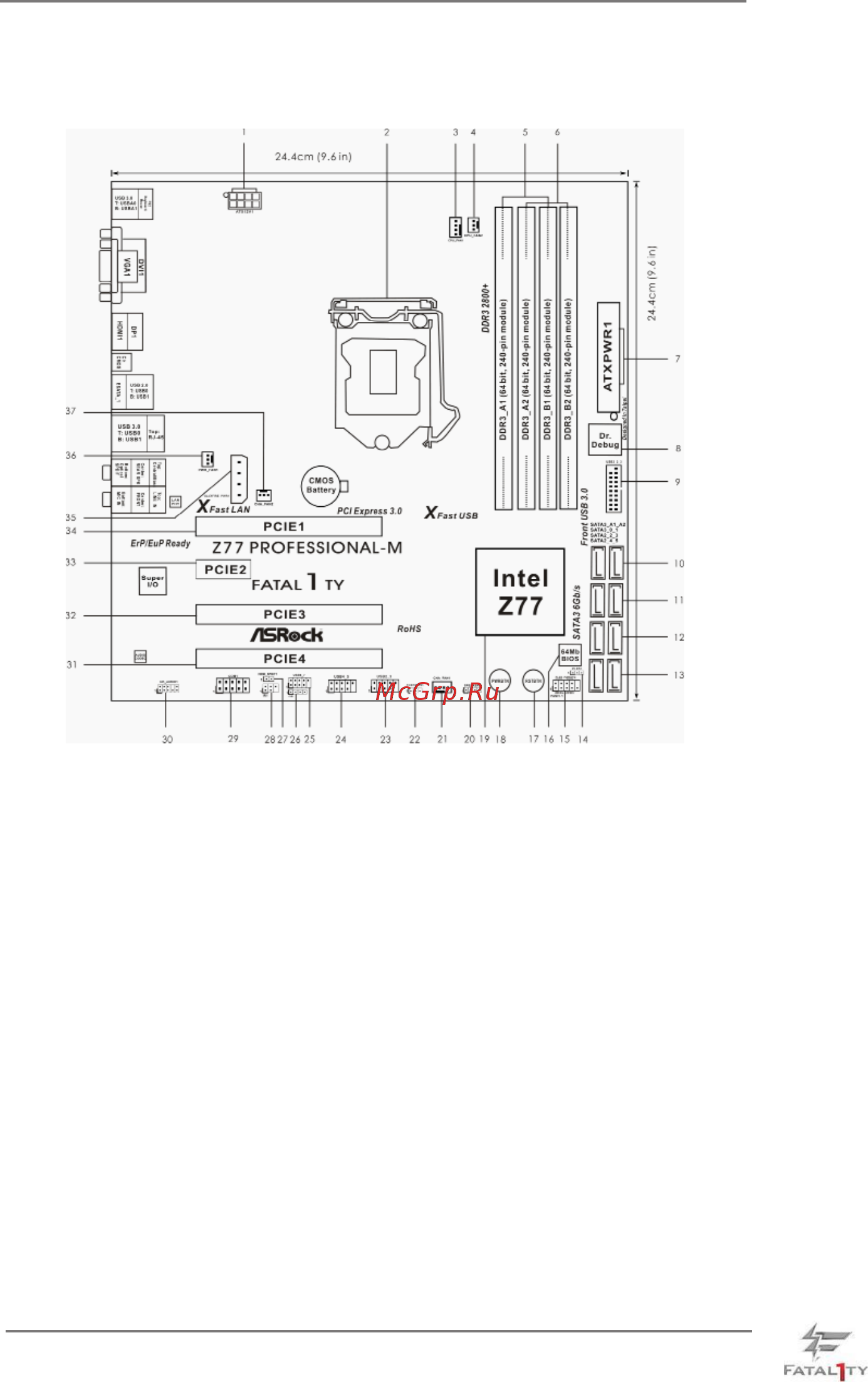 ASRock Fatal1ty Z77 Professional-M [15/83] Motherboard layout