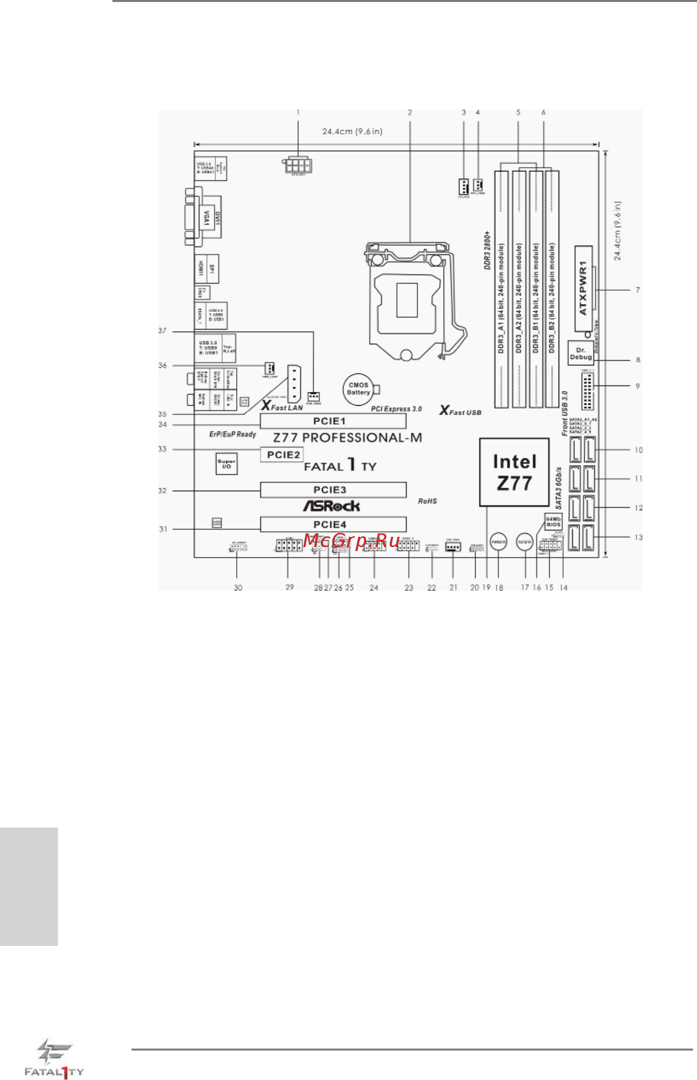 ASRock Fatal1ty Z77 Professional-M [4/245] Motherboard layout