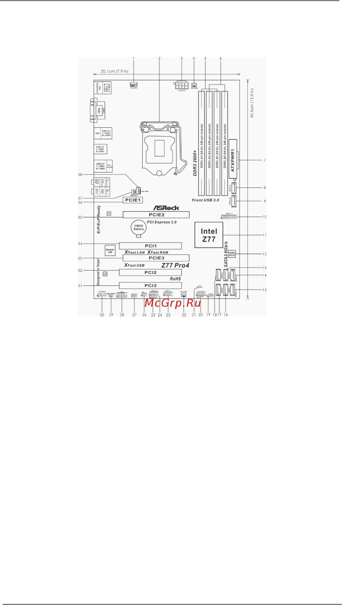 ASRock Z77 Pro4 [14/74] Motherboard layout