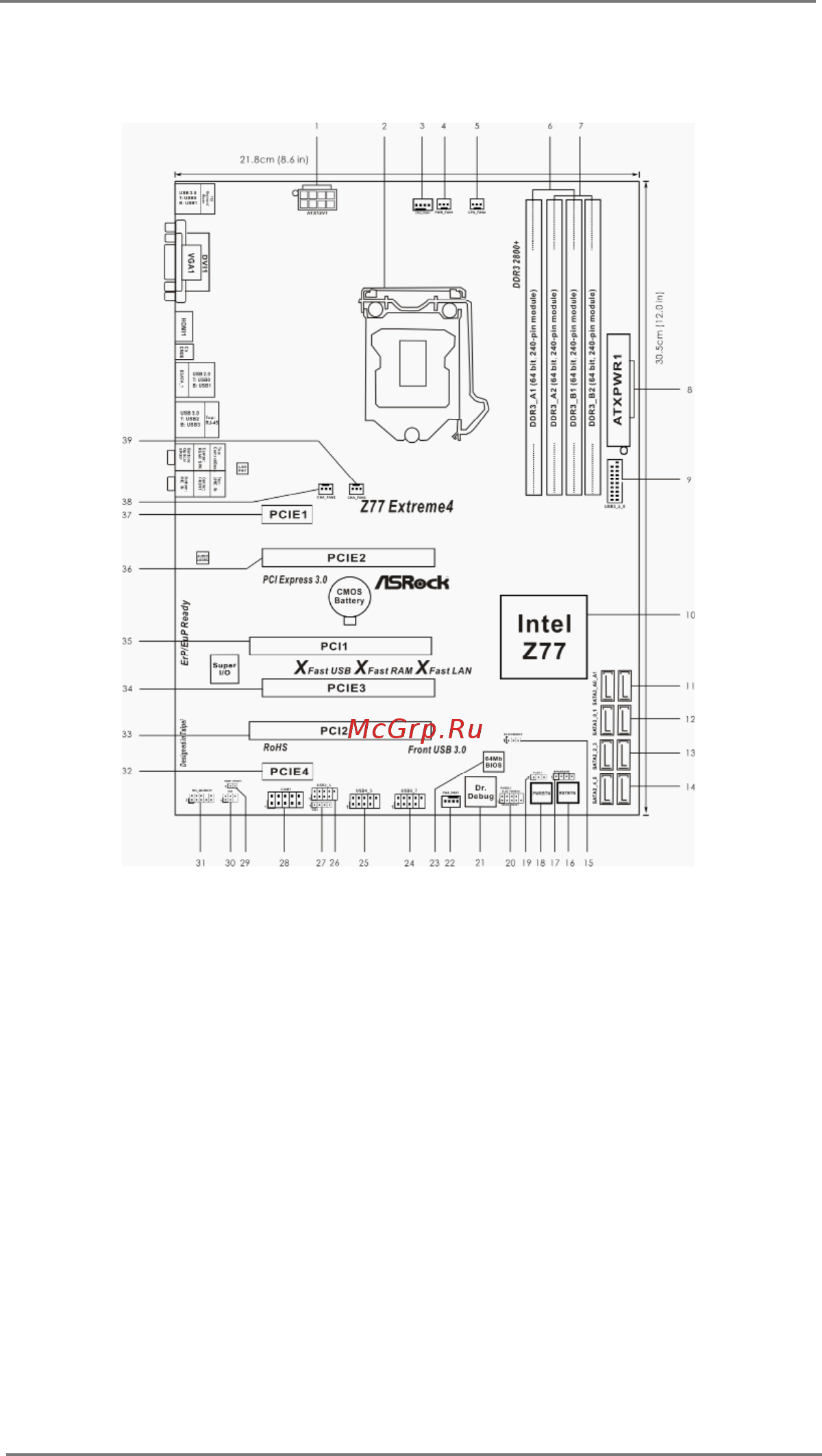 ASRock Z77 Extreme4 [13/79] Motherboard layout