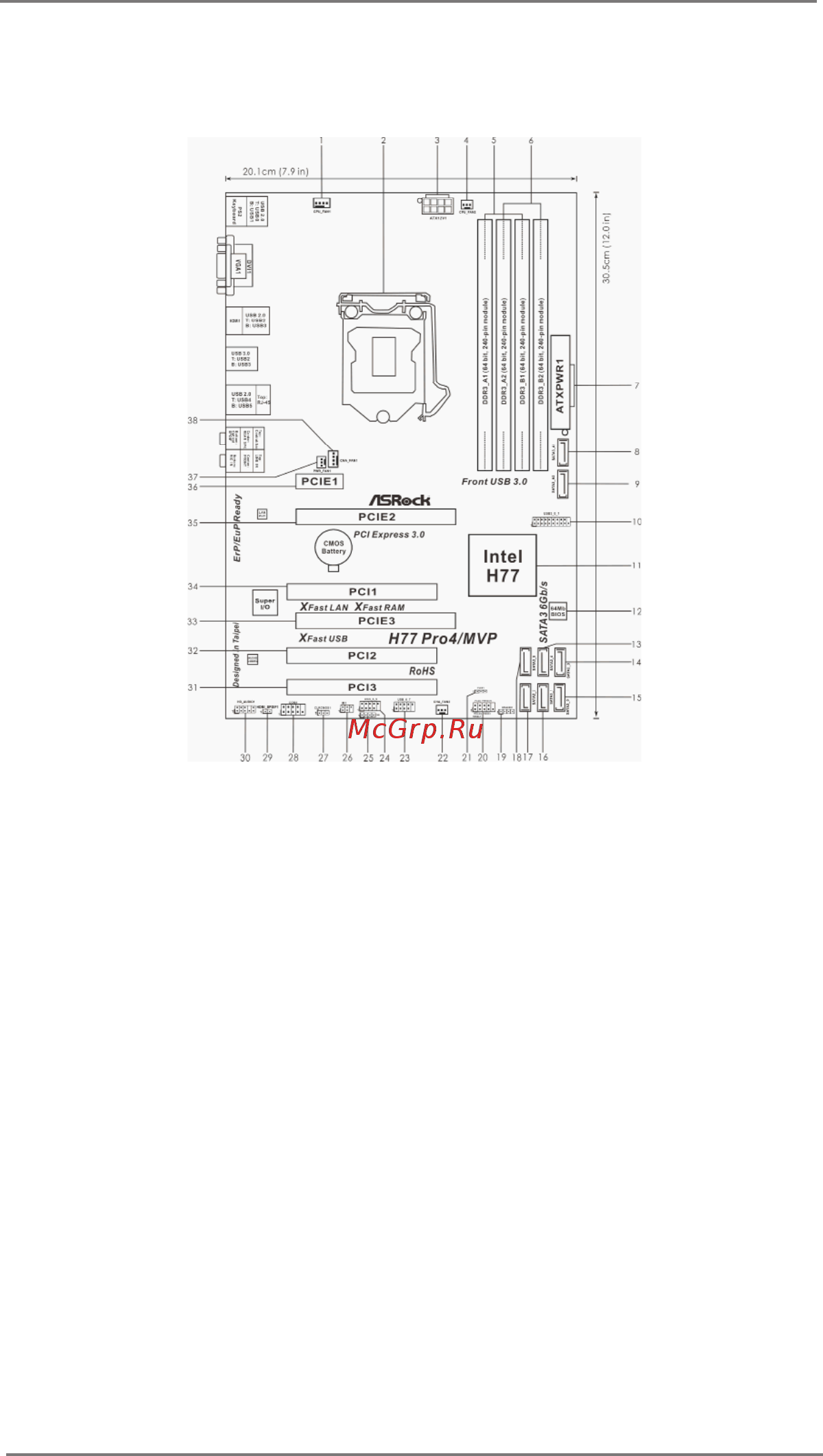 ASRock H77 Pro4/MVP [13/72] Motherboard layout