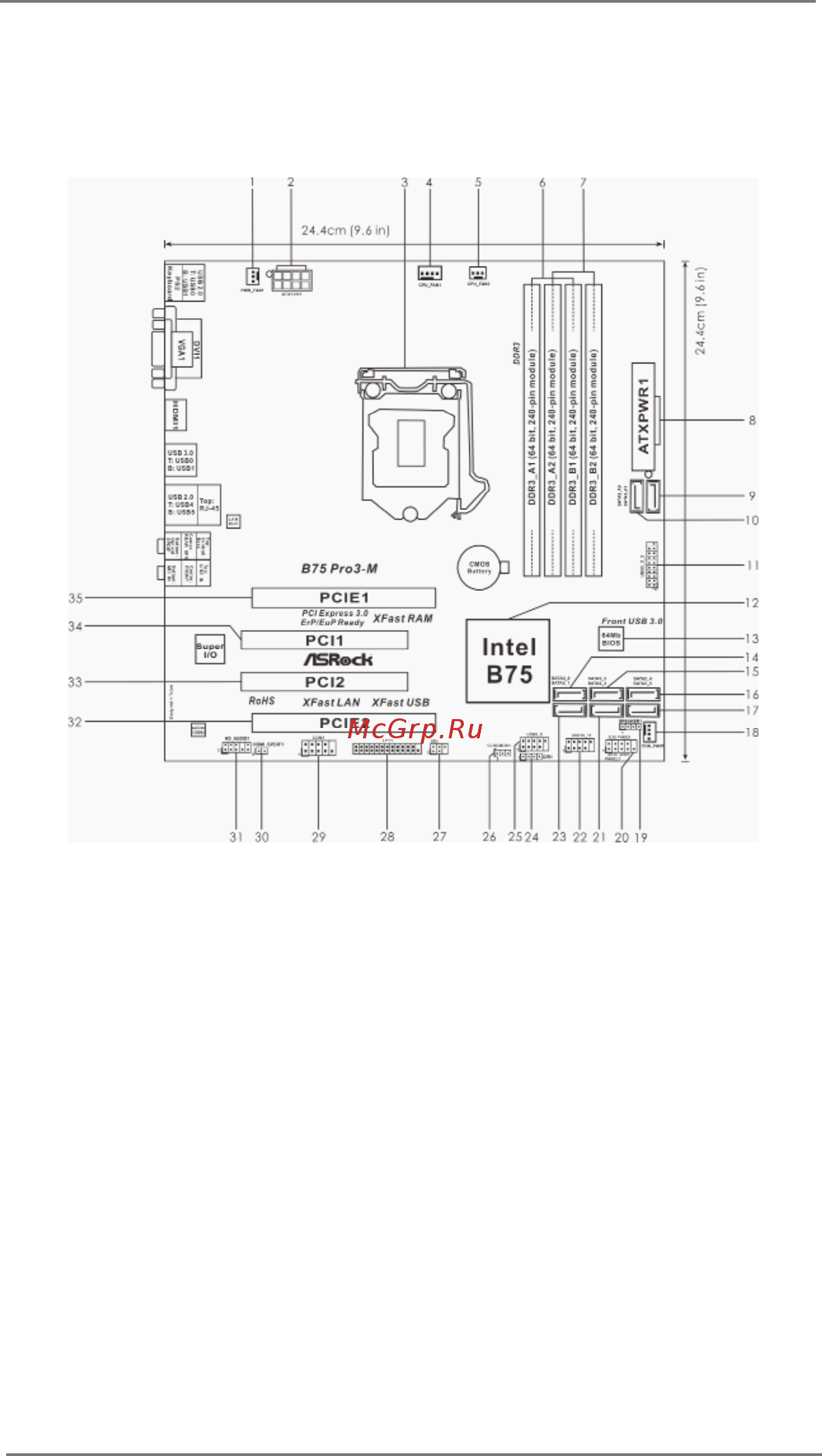 ASRock B75 Pro3-M [13/67] Motherboard layout