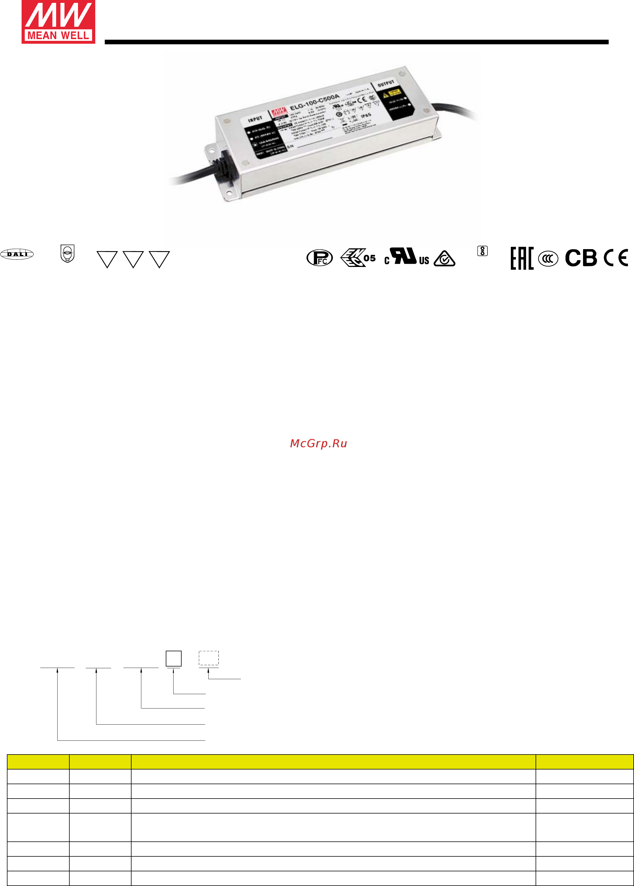 MEAN WELL ELG-100-C1050-3Y Data sheet онлайн