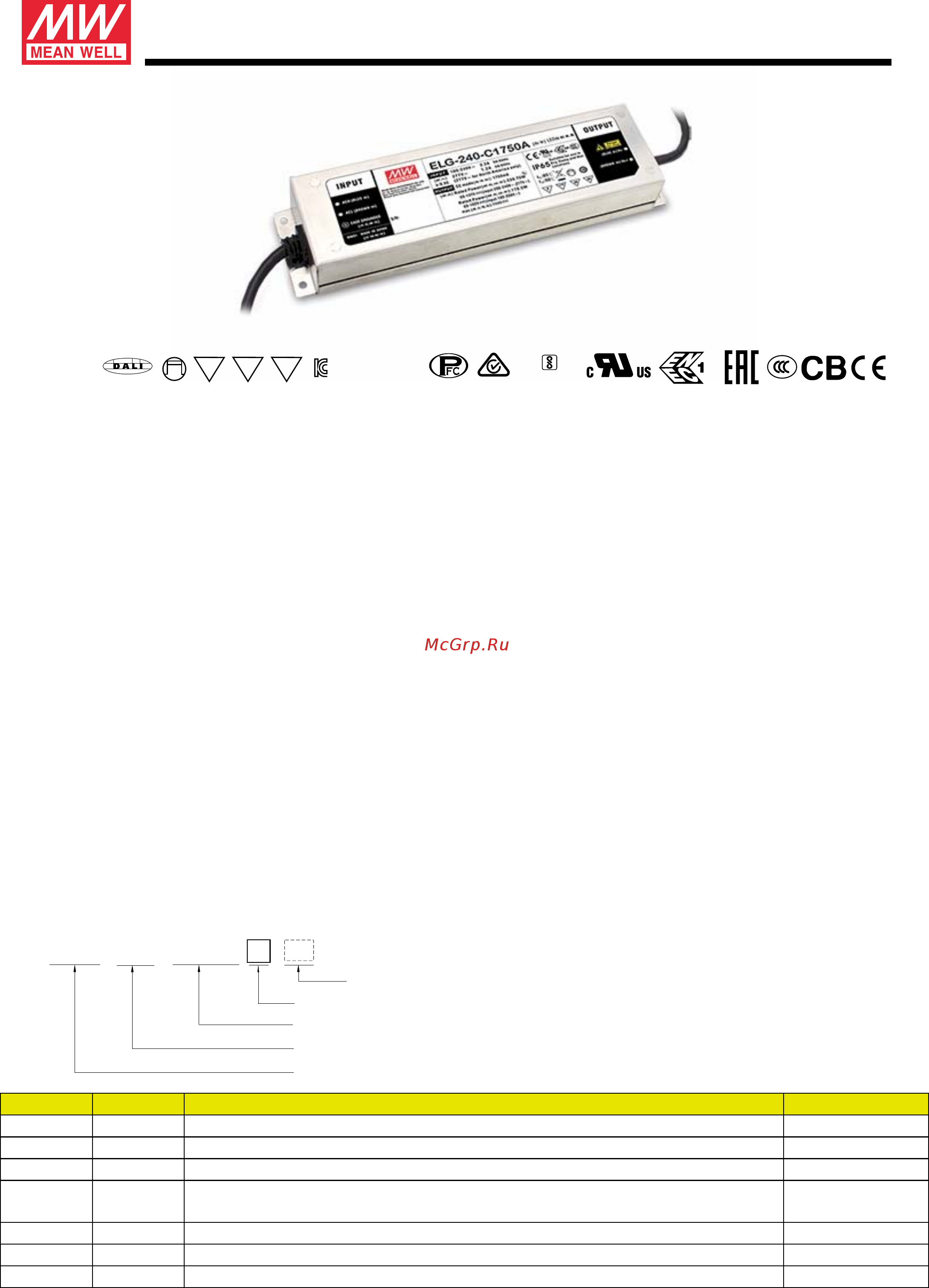 MEAN WELL ELG-240-C1750D2 Data sheet онлайн