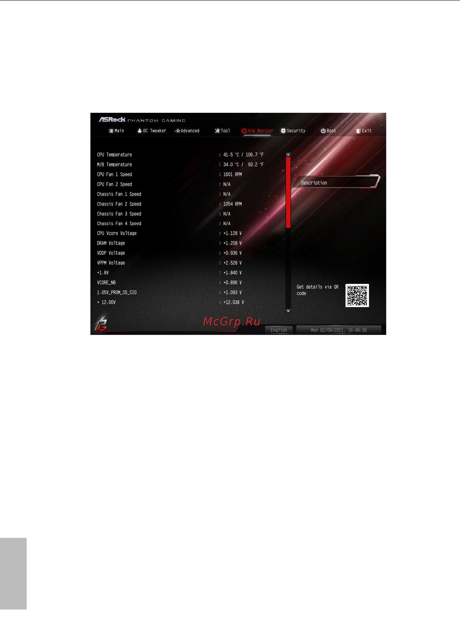 ASRock B550 Phantom Gaming 4/ac [80/90] Hardware health event monitoring screen