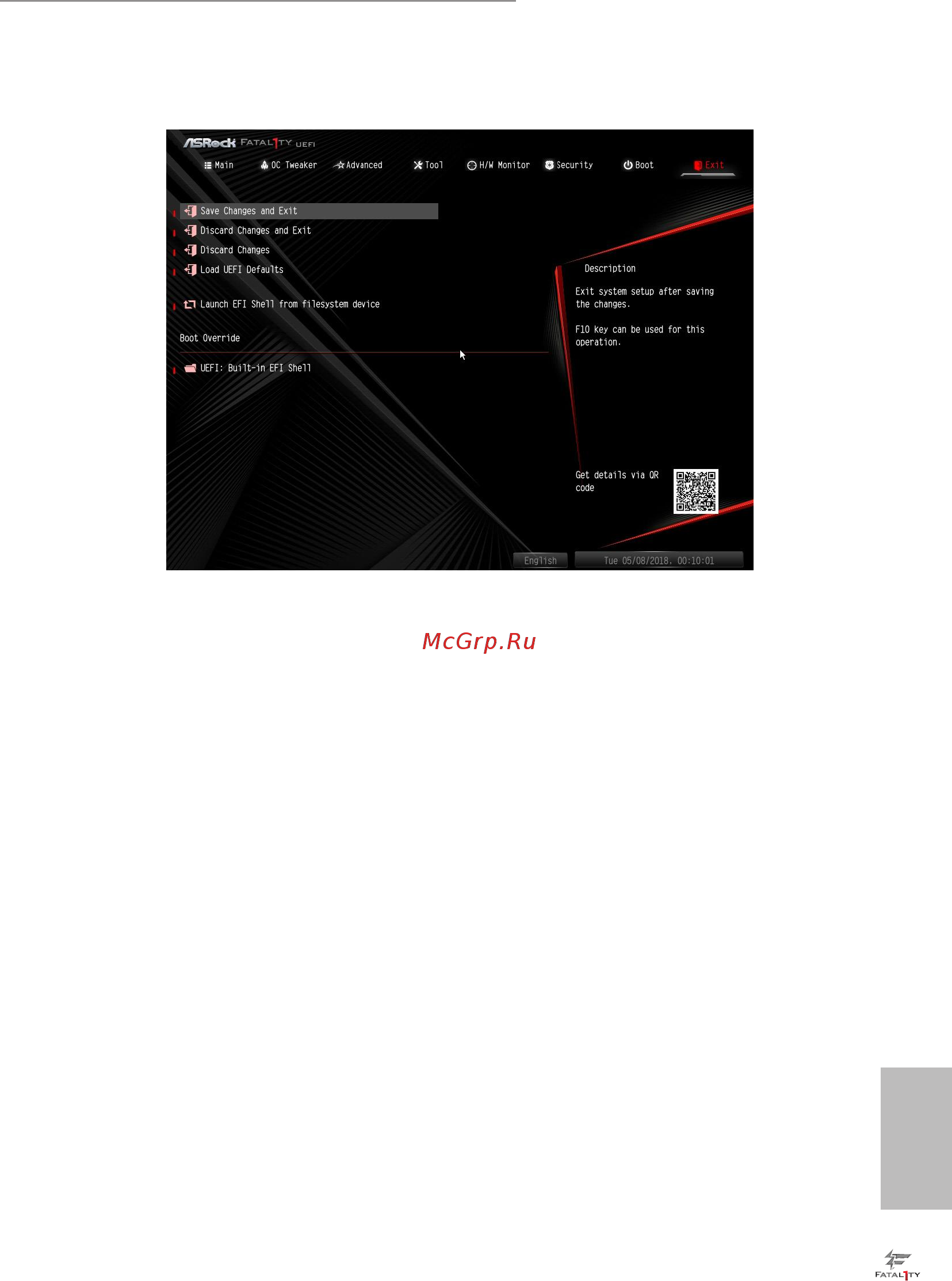 ASRock Fatal1ty B450 Gaming-ITX/ac [89/92] Exit screen