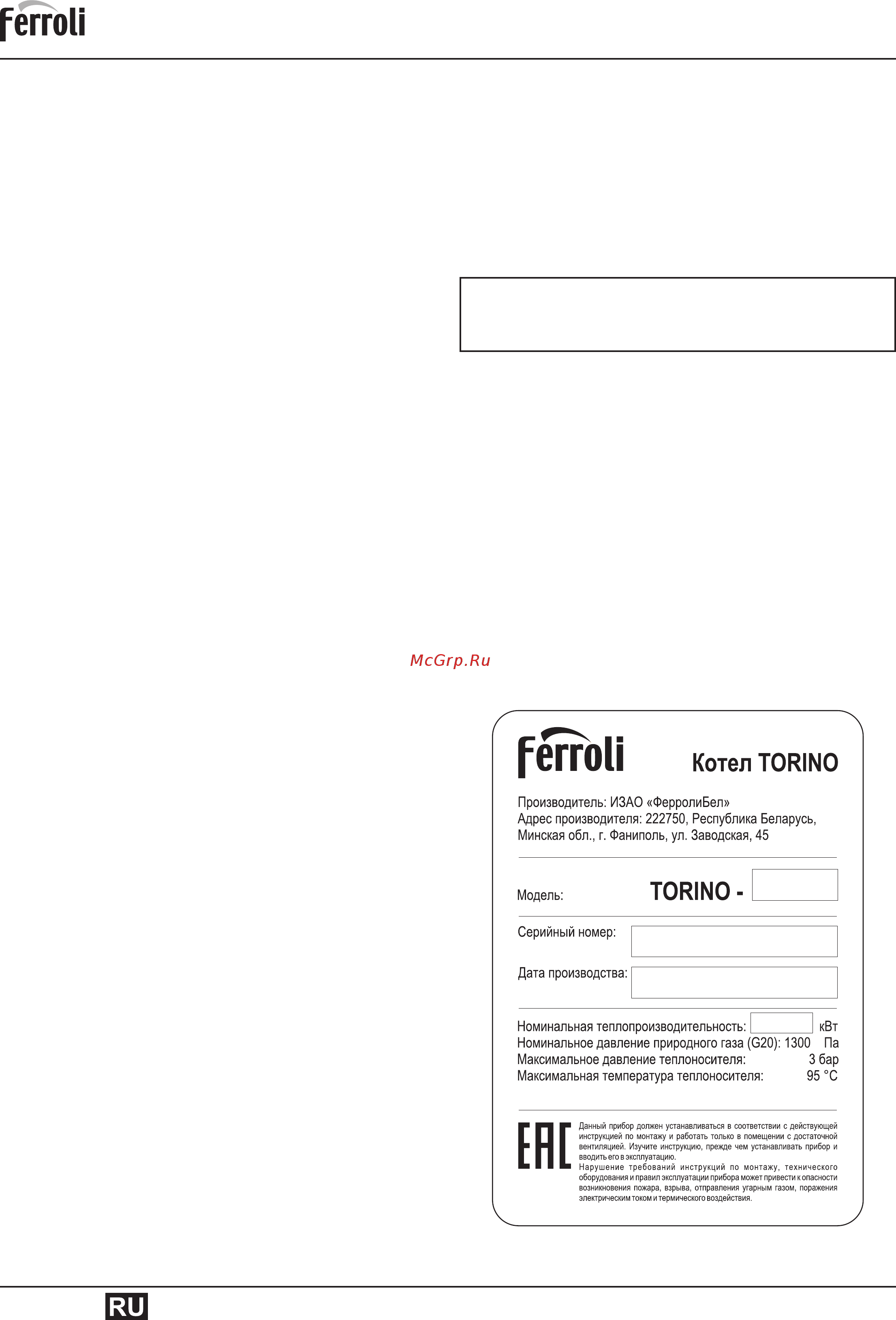 Ferroli TORINO 50 [12/16] Torino