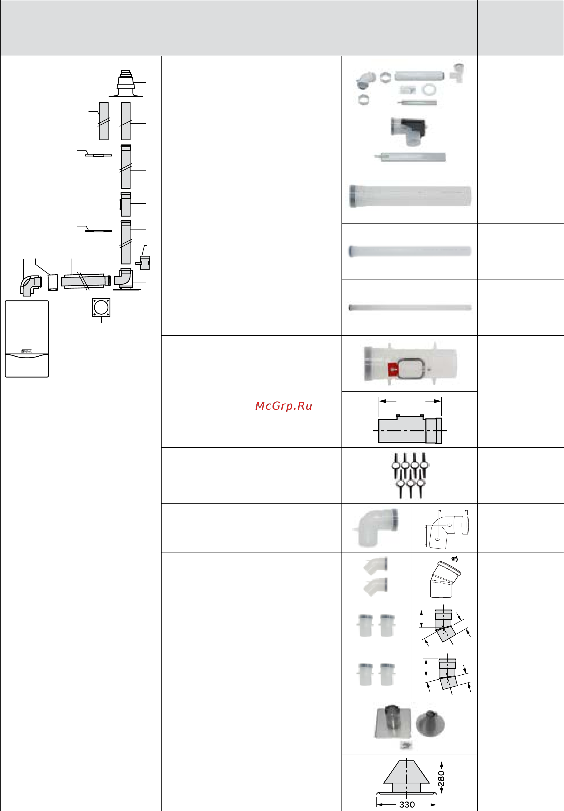 Vaillant ecoTEC plus VU 486/5-5 [215/331] Принадлежности системы дымохода воздуховода 60 100 пп для котлов ecotec pro plus с подключением к жёстким трубам dn80 пп в шахте
