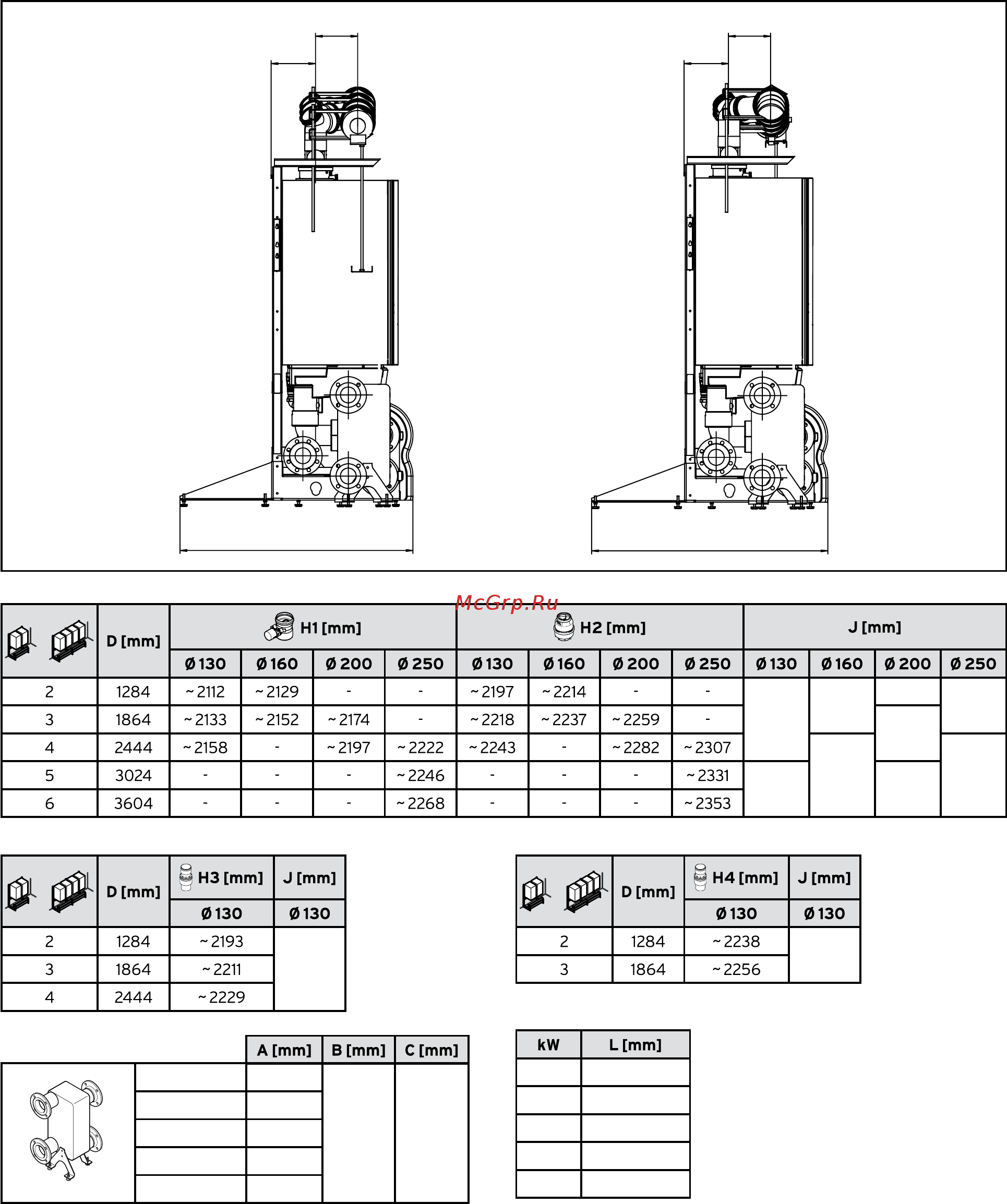 Vaillant ecoTEC plus VU 486/5-5 [263/331] Монтаж в линию присоединительные и габаритные размеры каскада