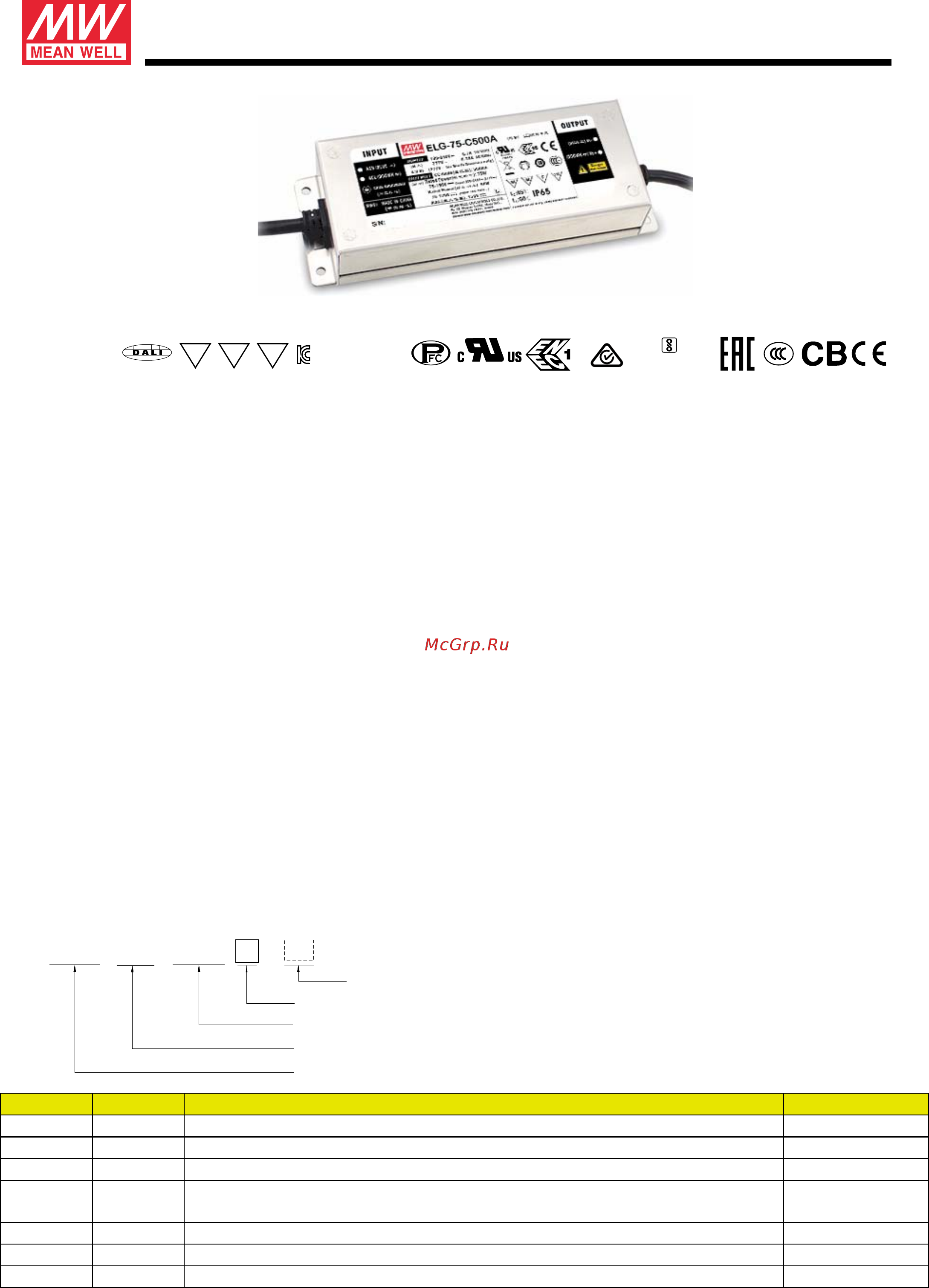 MEAN WELL ELG-75-C700-3Y Data Sheet онлайн
