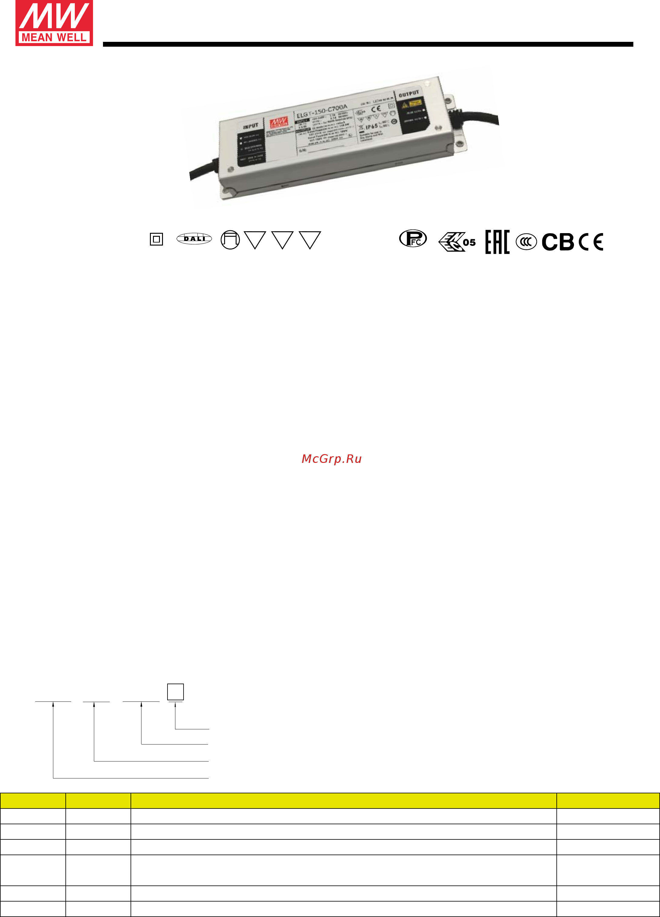 MEAN WELL ELGT-150-C700DA Data Sheet онлайн