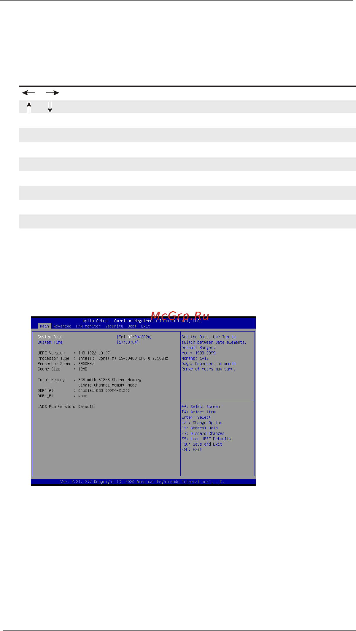 ASRock IMB-X1222-WV [25/43] Navigation keys