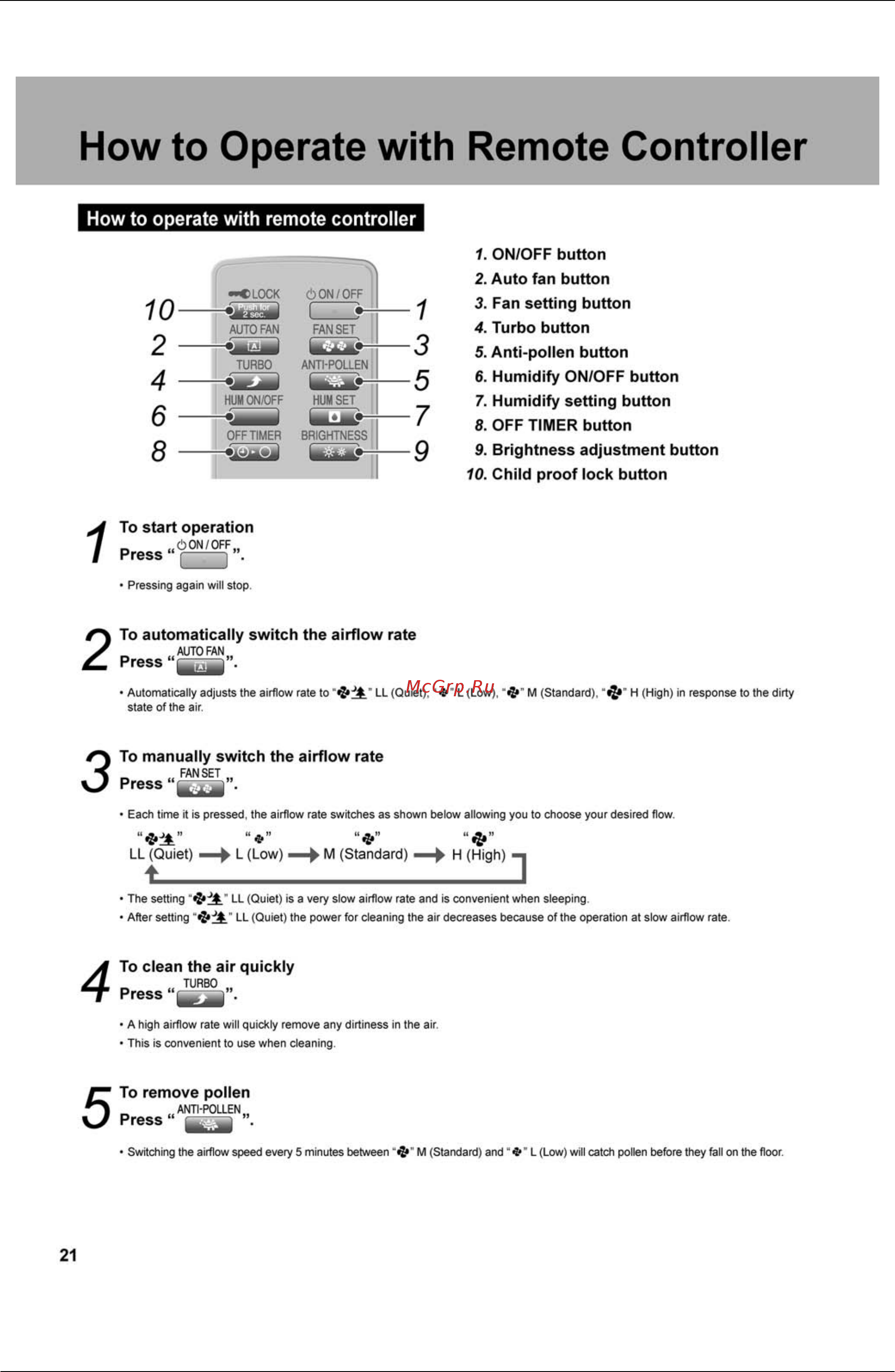 Daikin MCK75JVM-K [31/66] How to operate with remote controller