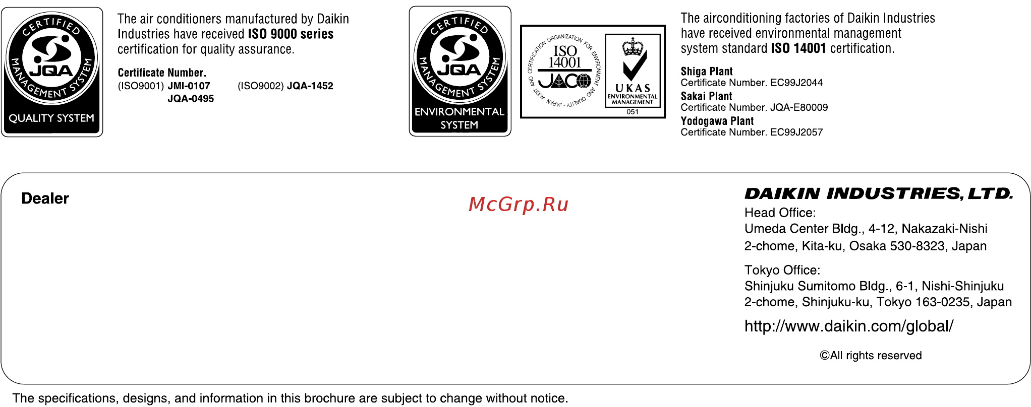 Daikin MC704AVM Технические данные онлайн [44/44] 539935