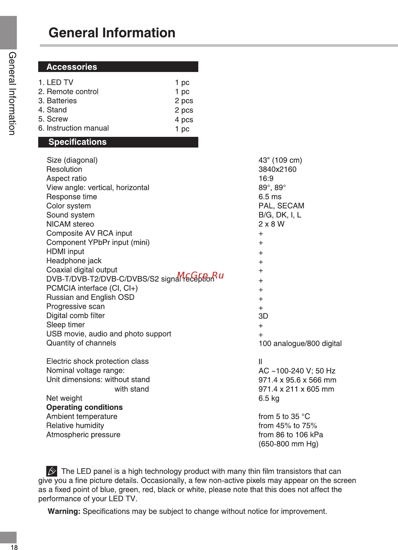 Telefunken TF-LED43S05T2SU [18/44] General information