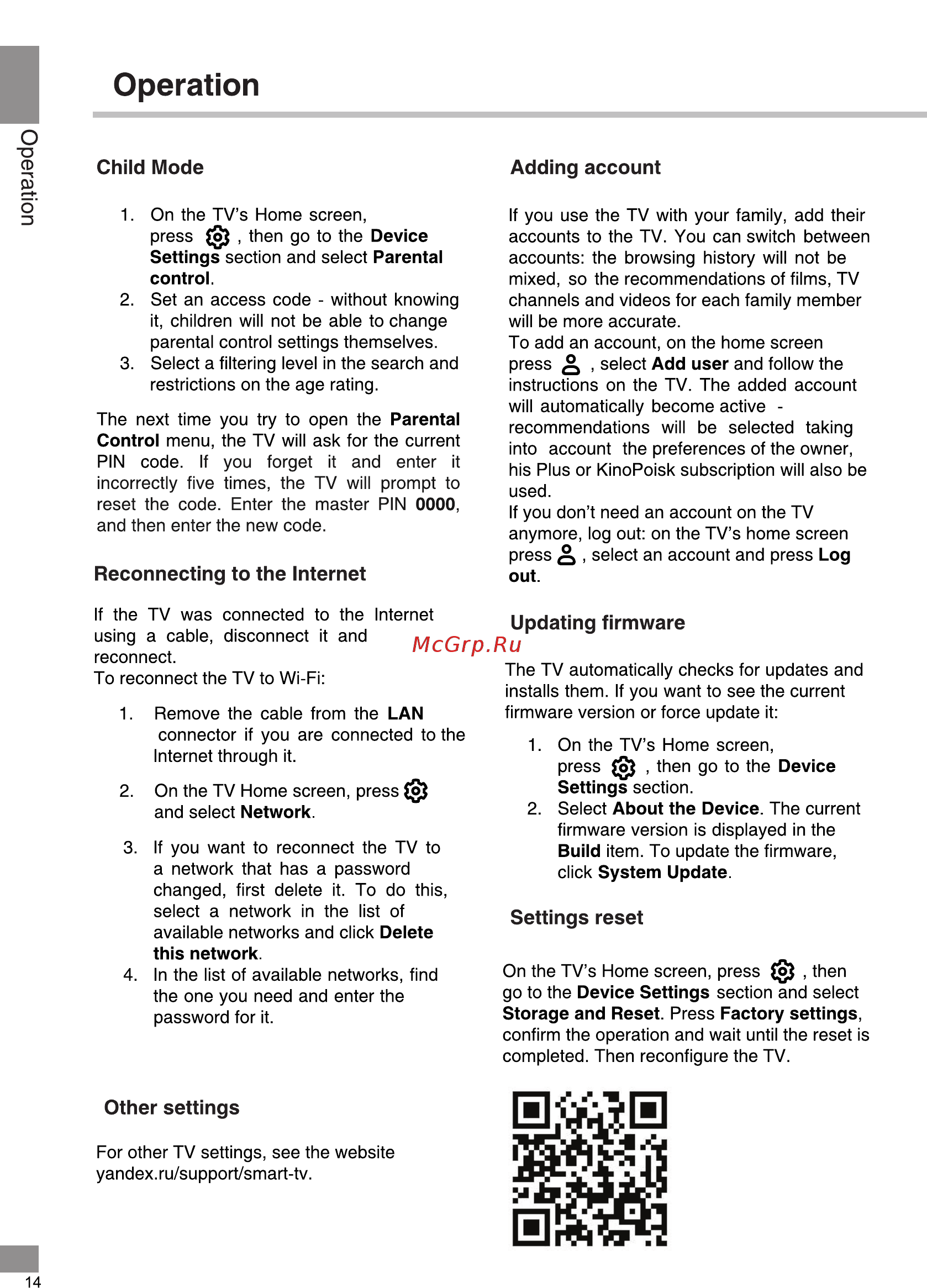 Telefunken TF-LED50S18T2SU [14/44] Settings reset