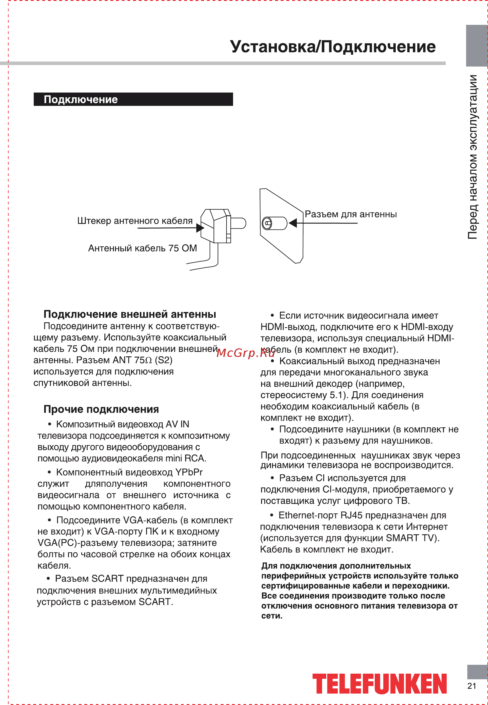 Telefunken TF-LED50S53T2SU [21/40] Установка подключение