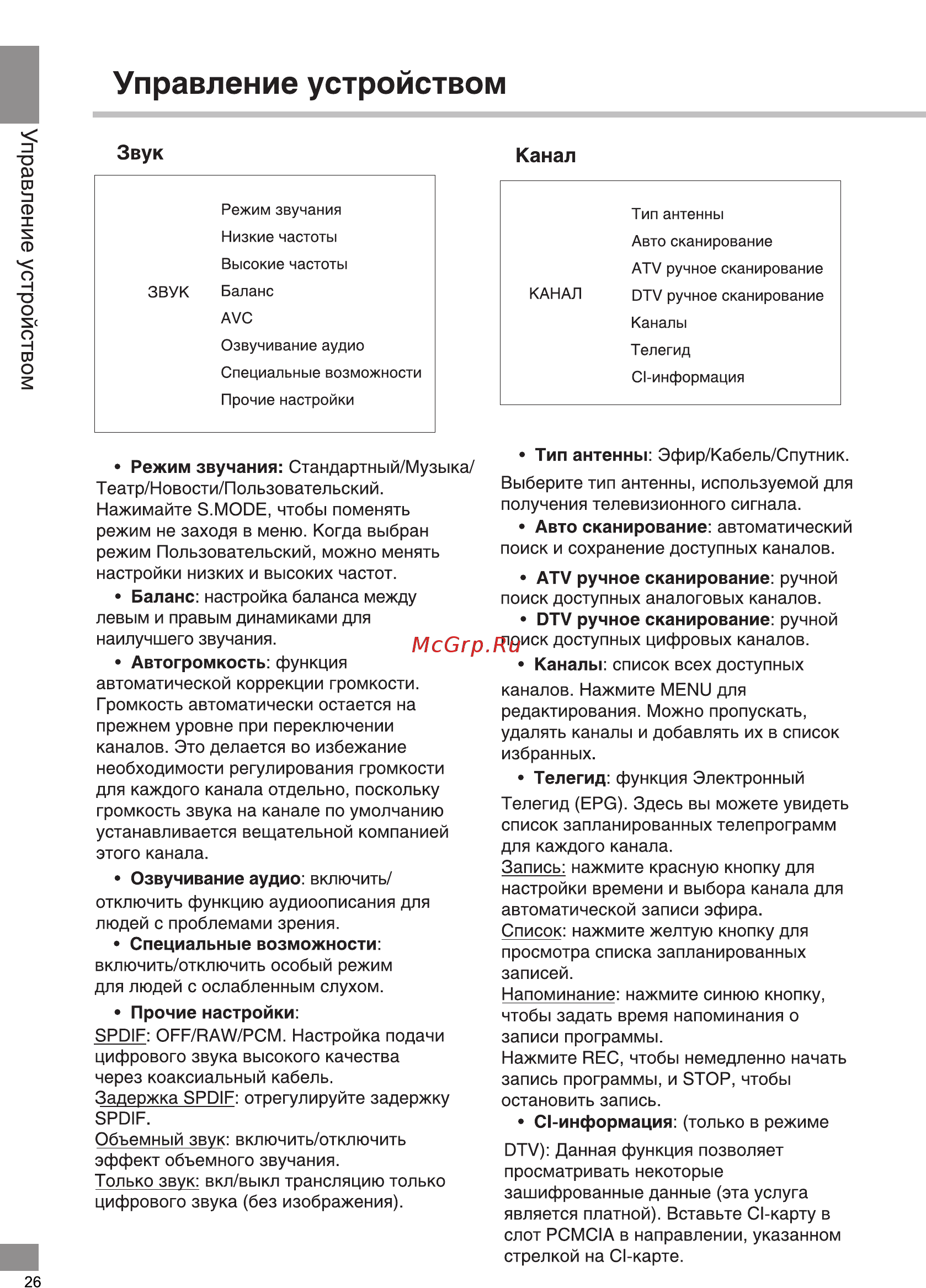 Telefunken TF-LED50S54T2SU [26/38] Управление устройством