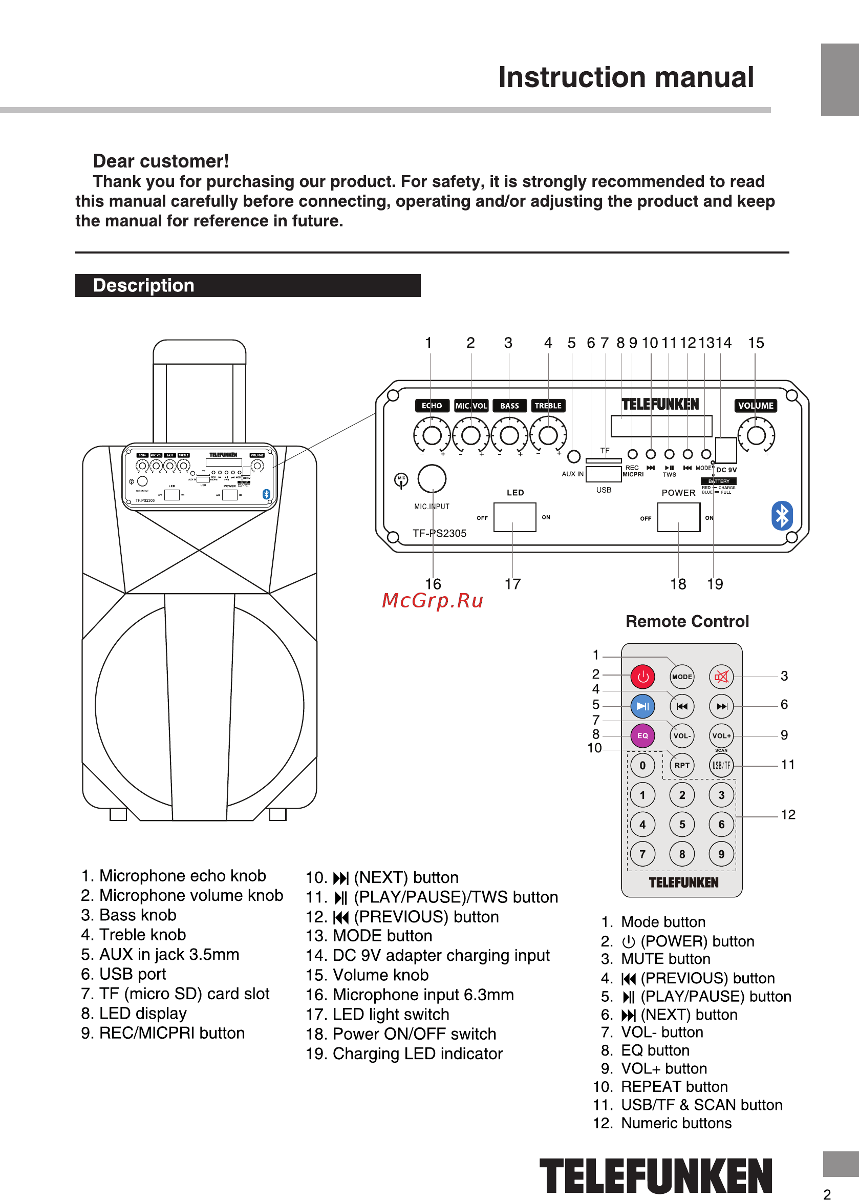Telefunken TF-PS2305 [3/18] Instruction manual