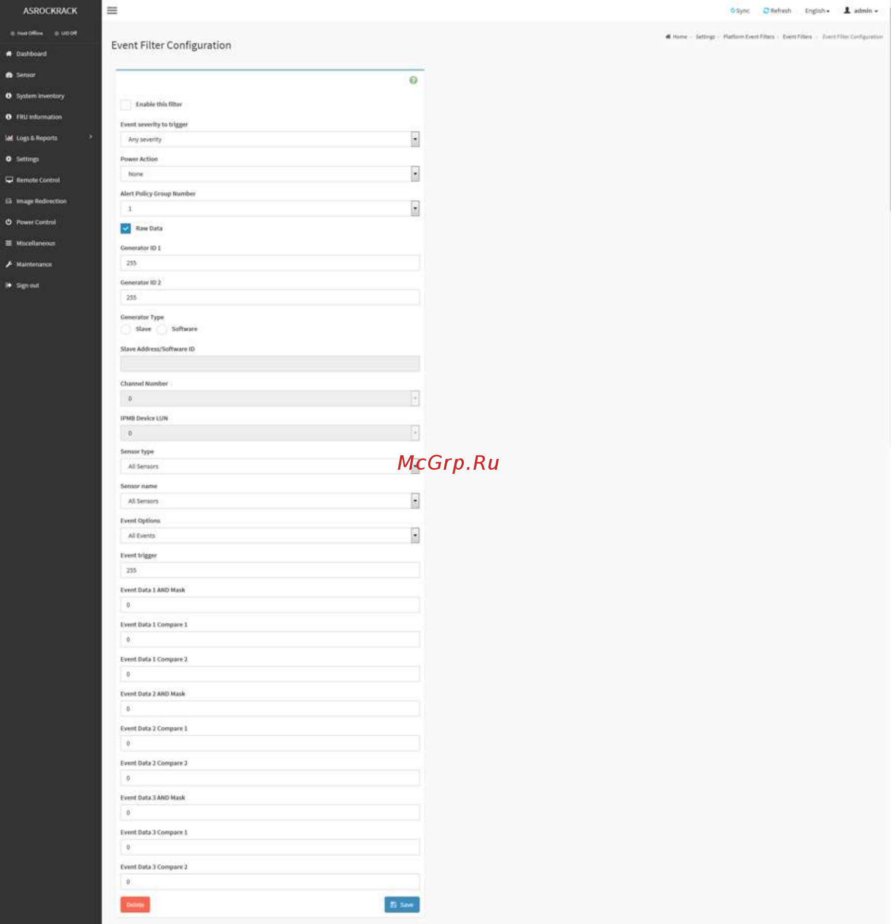 ASRock E3C246D4U [33/61] Event filter configuration