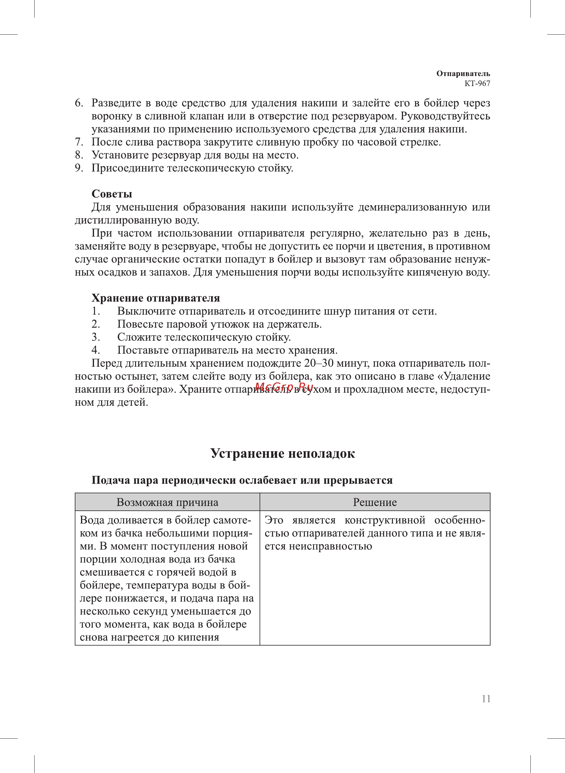 Kitfort KT-967 [11/16] Устранение неполадок