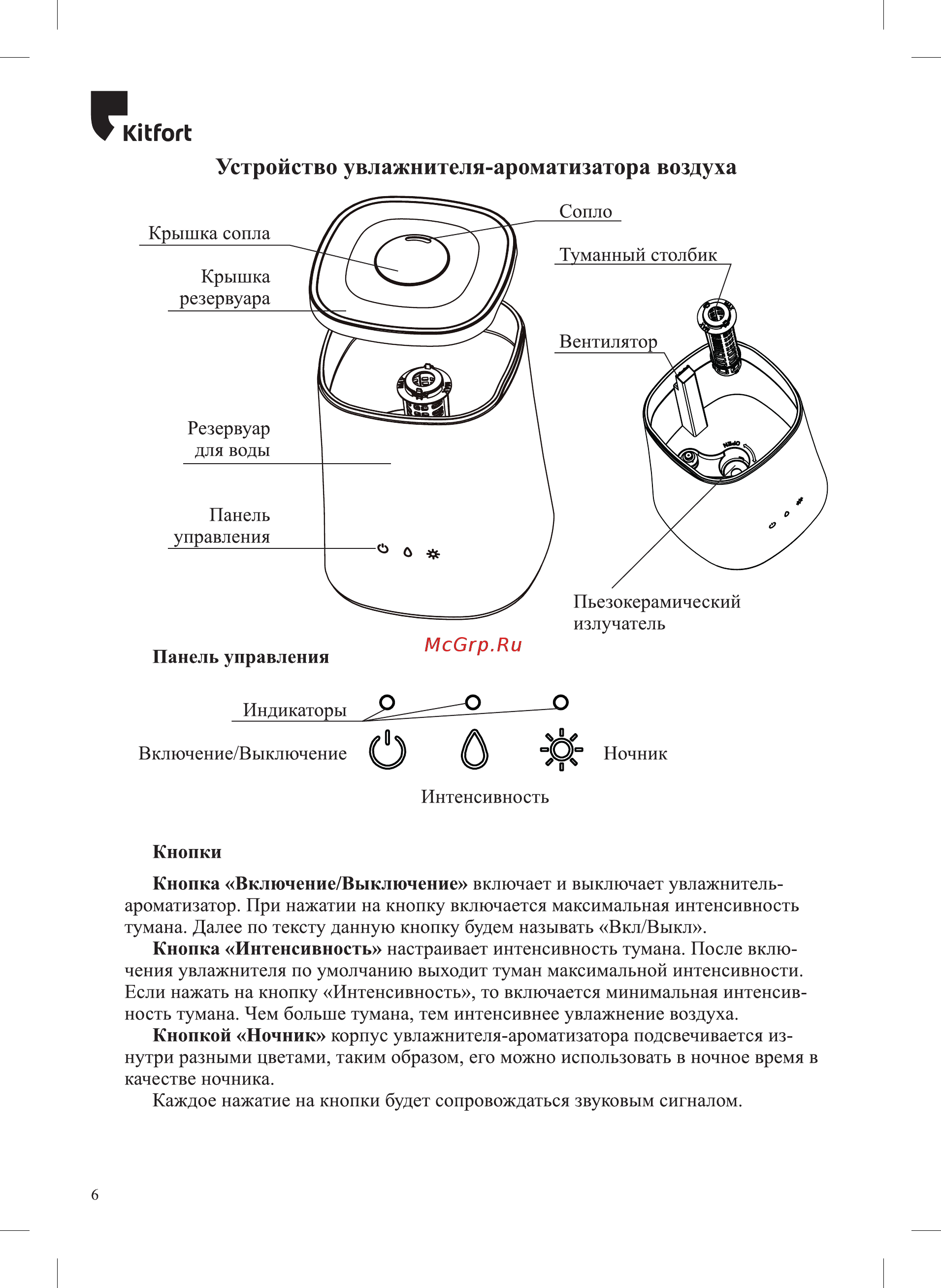 Kitfort KT-2807 [6/16] Устройство увлажнителя ароматизатора воздуха