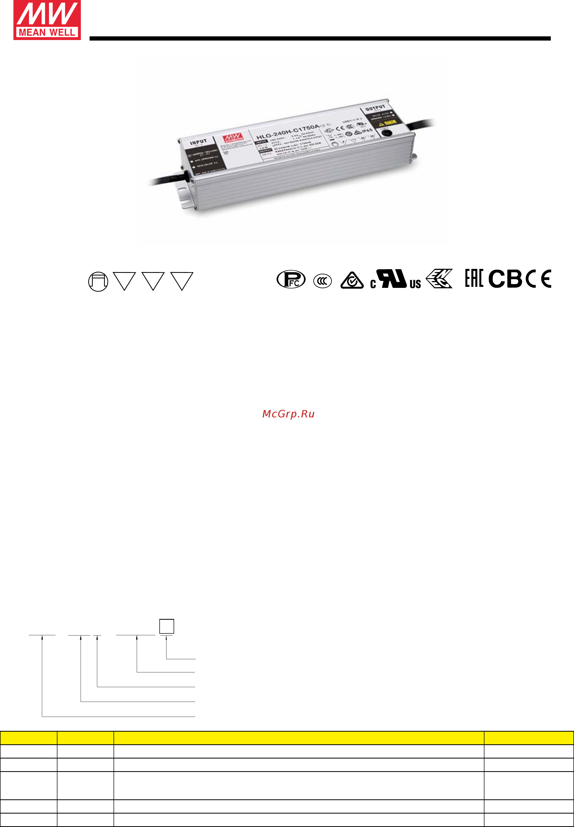 MEAN WELL HLG-240H-C1050B Datasheet онлайн