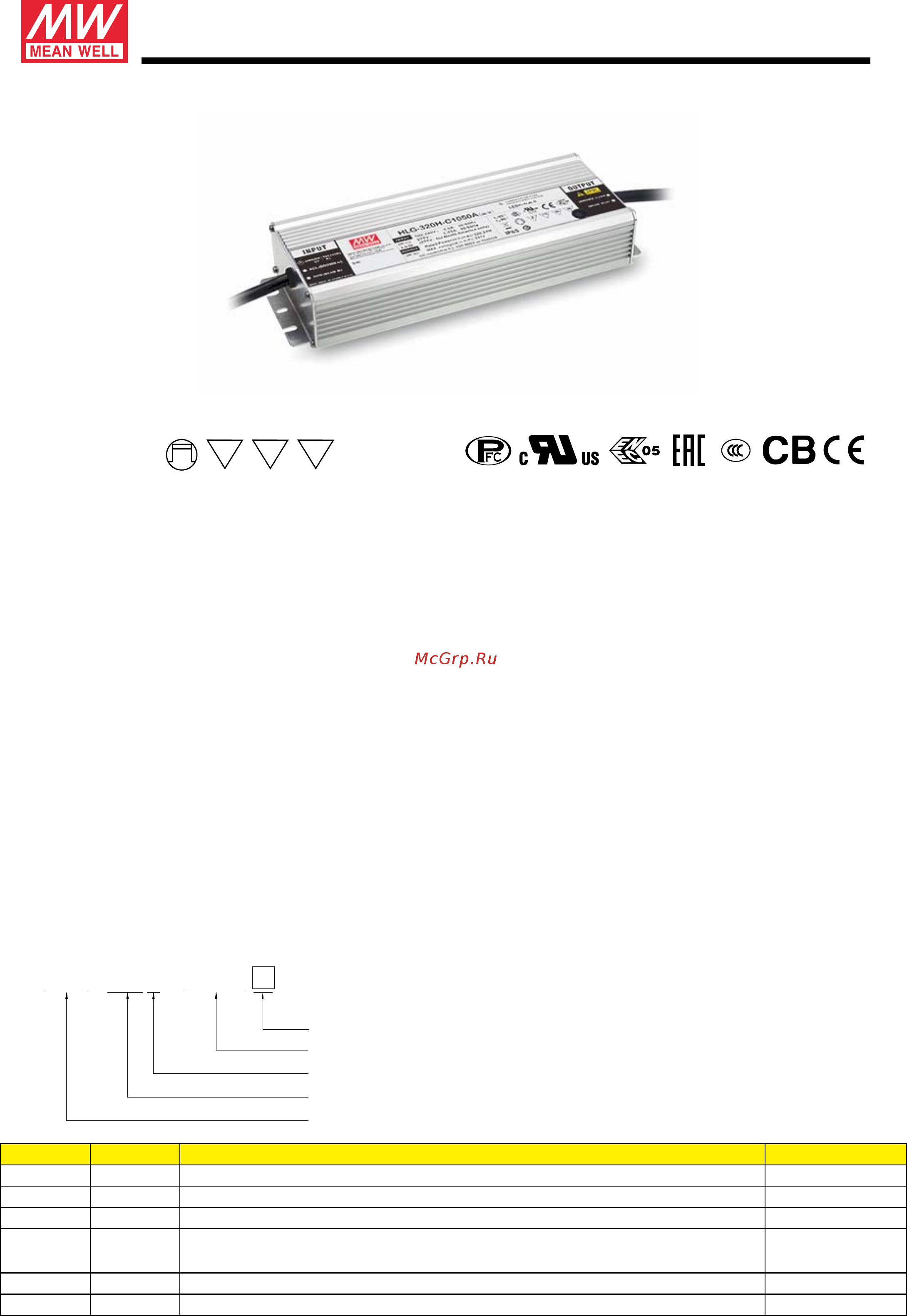 MEAN WELL HLG-320H-C2100DA Datasheet онлайн