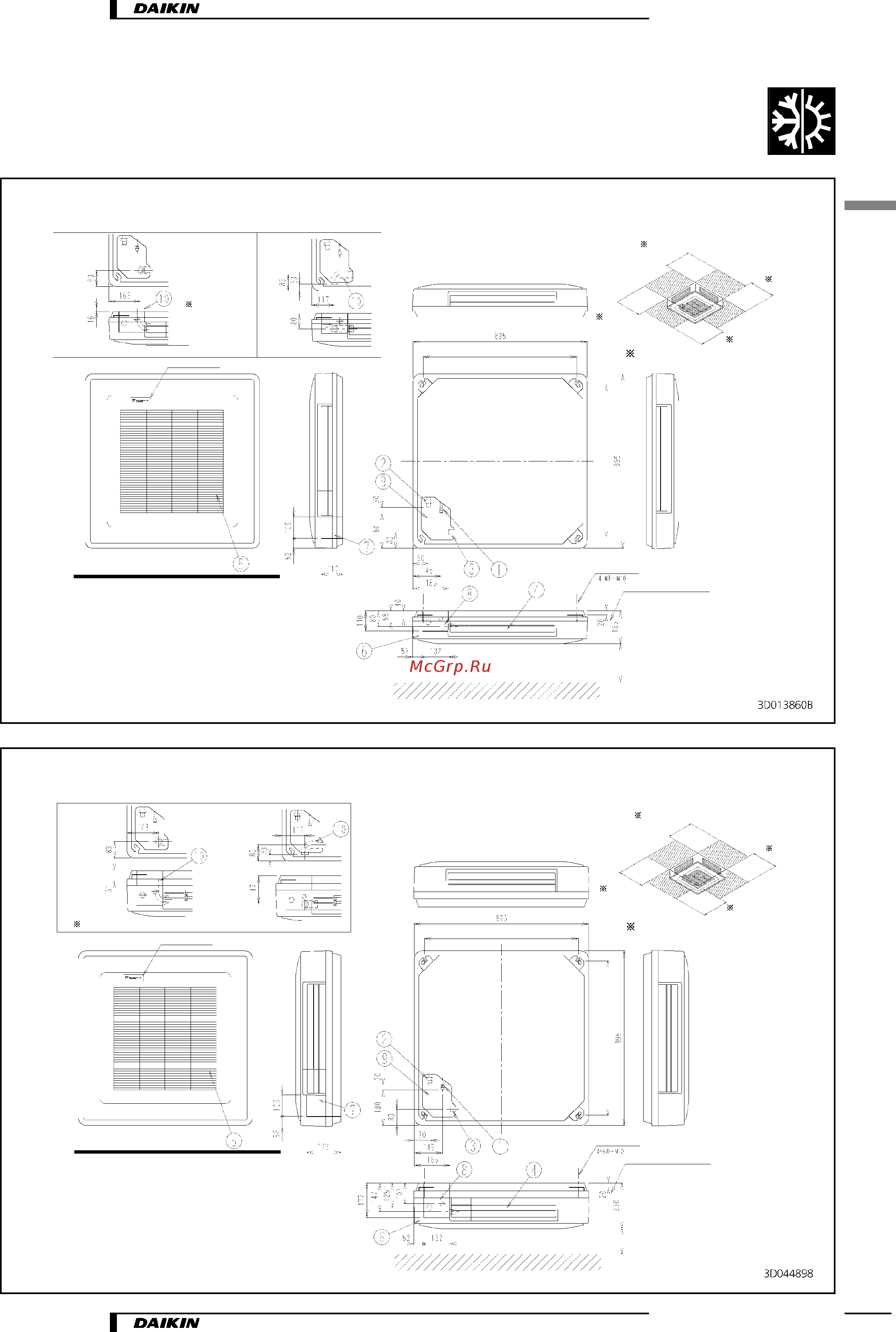 Daikin FUQ100BUV1B [5/18] Габаритные и установочные чертежи
