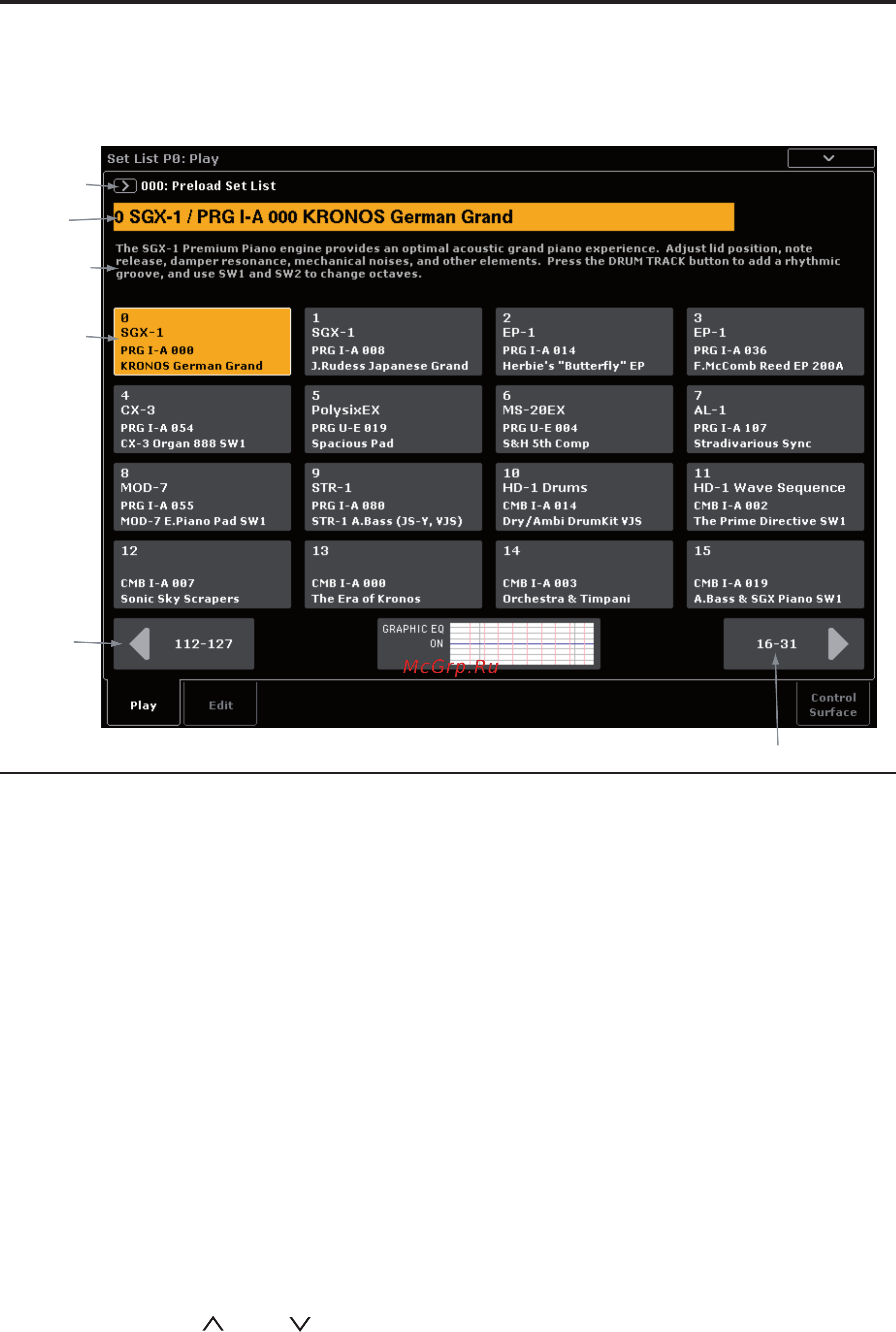Korg Kronos [118/279] Выбор set list