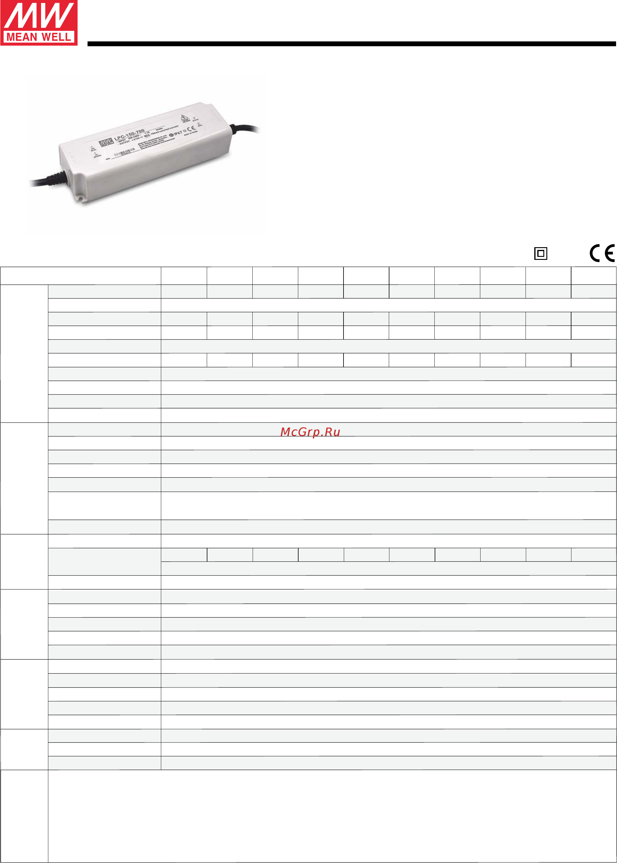 MEAN WELL LPC-150-1050 Datasheet онлайн