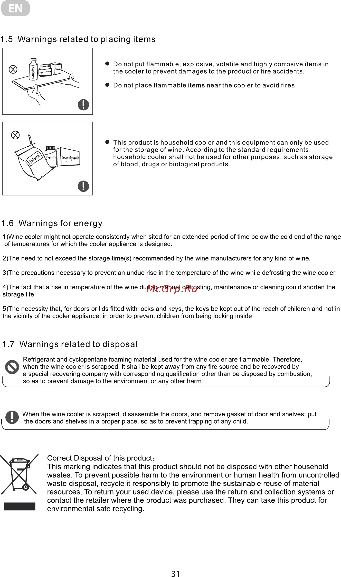 Ardesto WCF-M24 [31/44] Warnings related to placing items